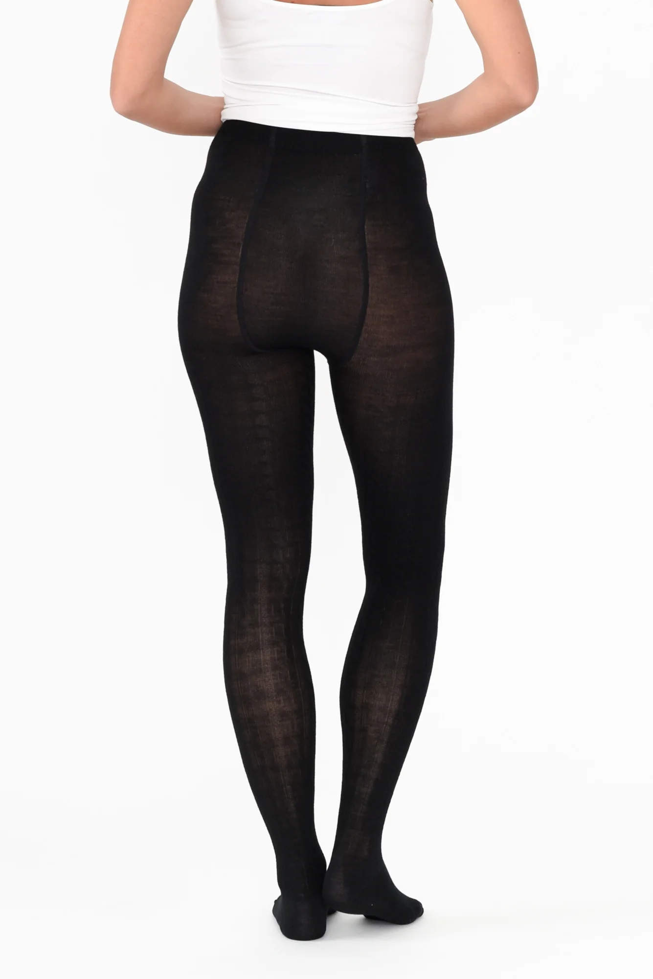 Black Merino Wool Cable Knit Tights