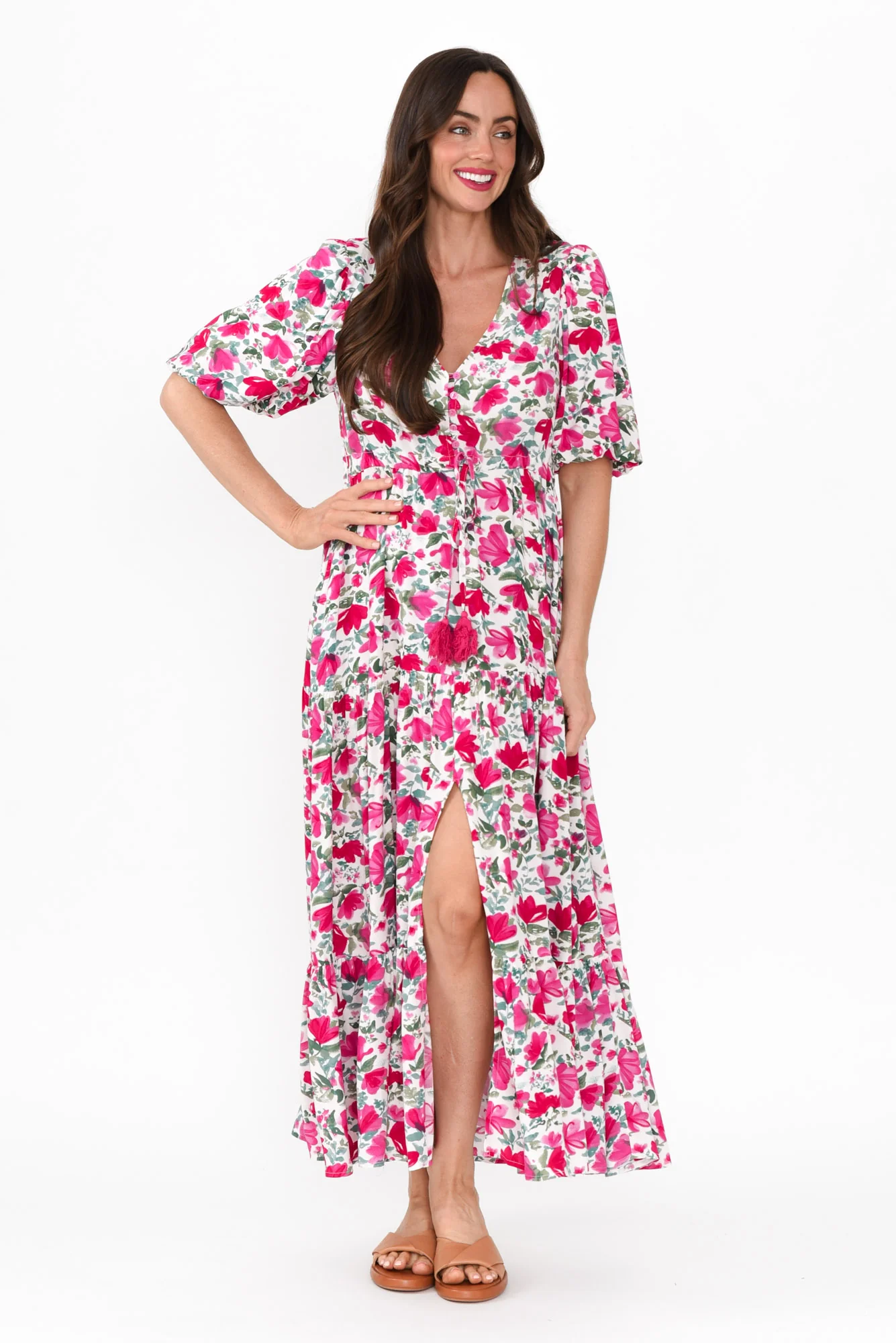 Lainey Fuchsia Floral Tier Dress