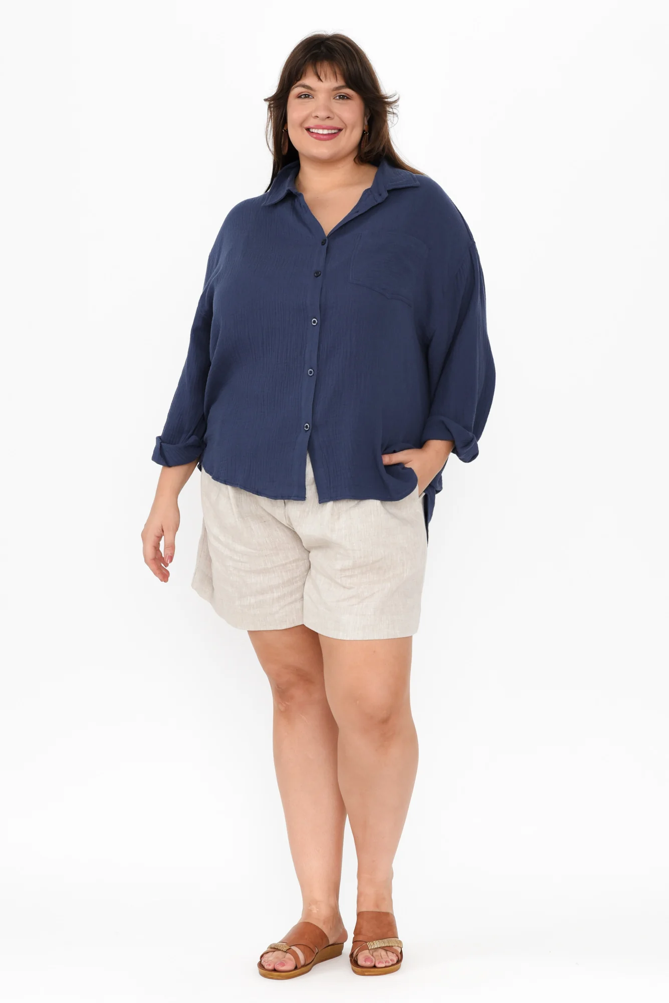 Natalia Navy Cotton Cheesecloth Shirt