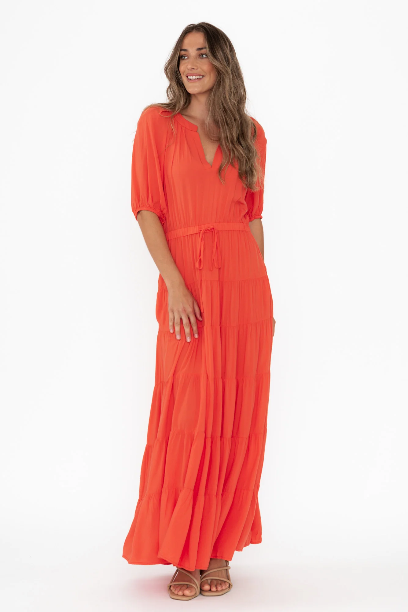 Aleja Red Drawstring Tier Dress