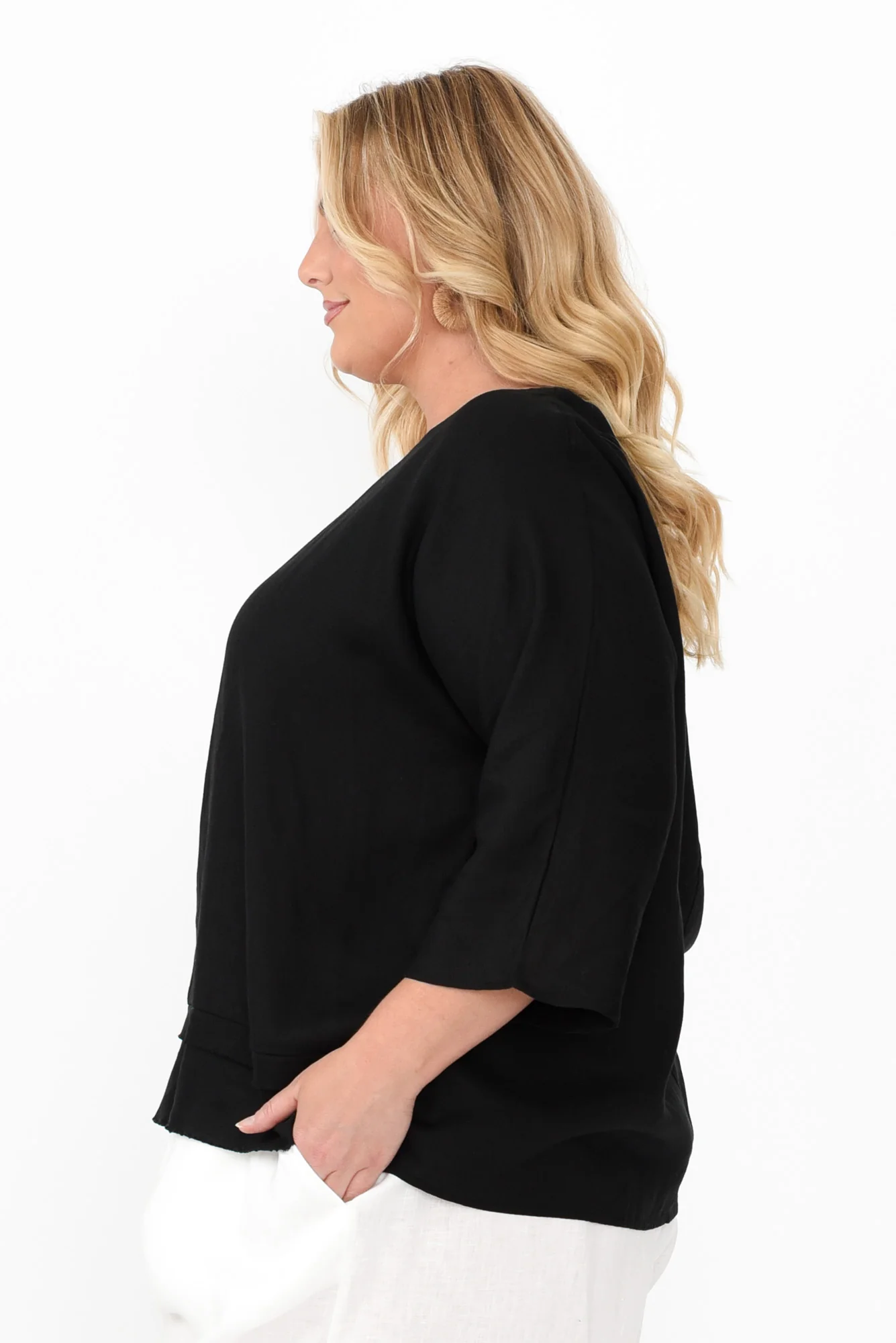 Johanna Black Linen Blend Top