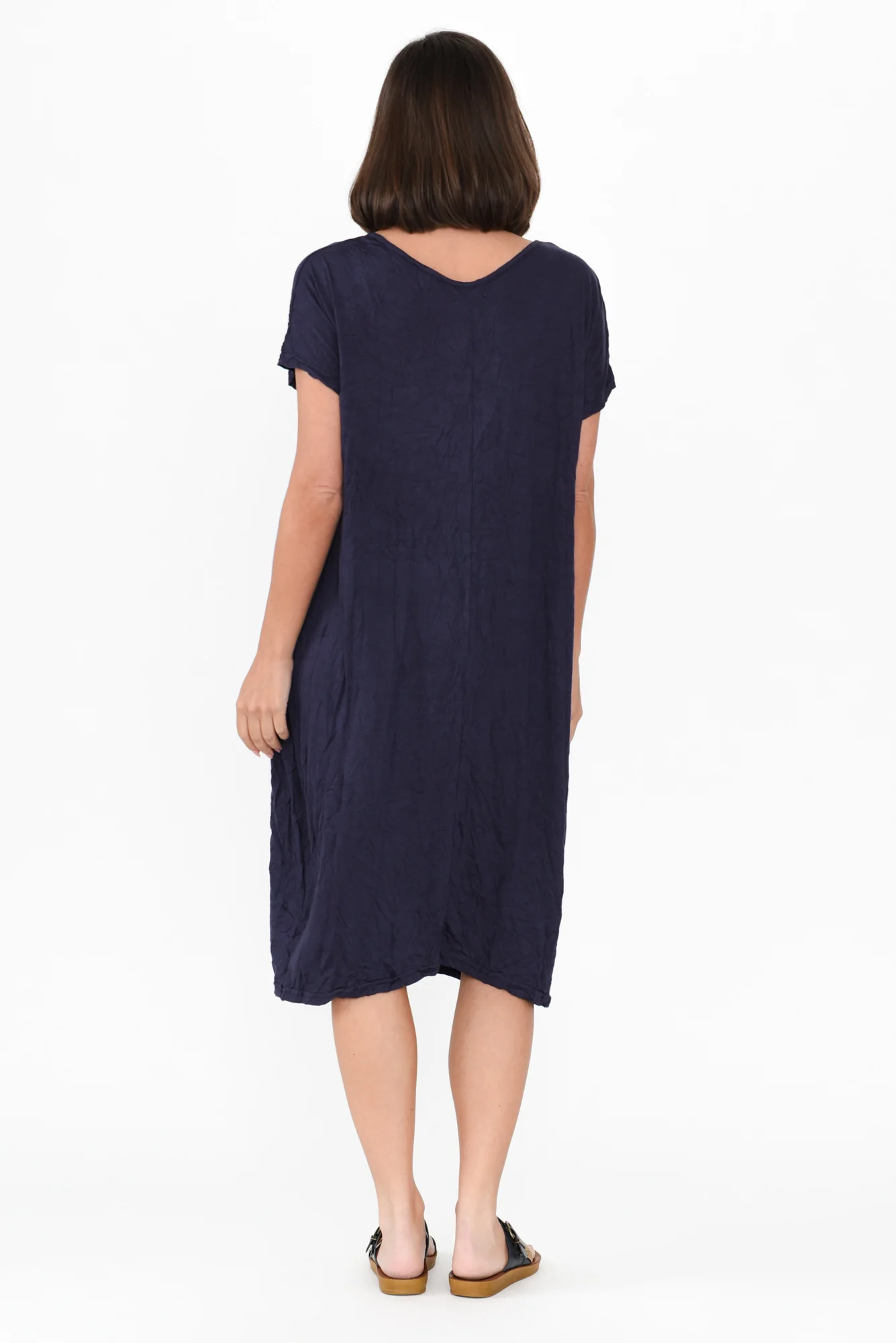 Travel Dark Navy Crinkle Cotton Dress