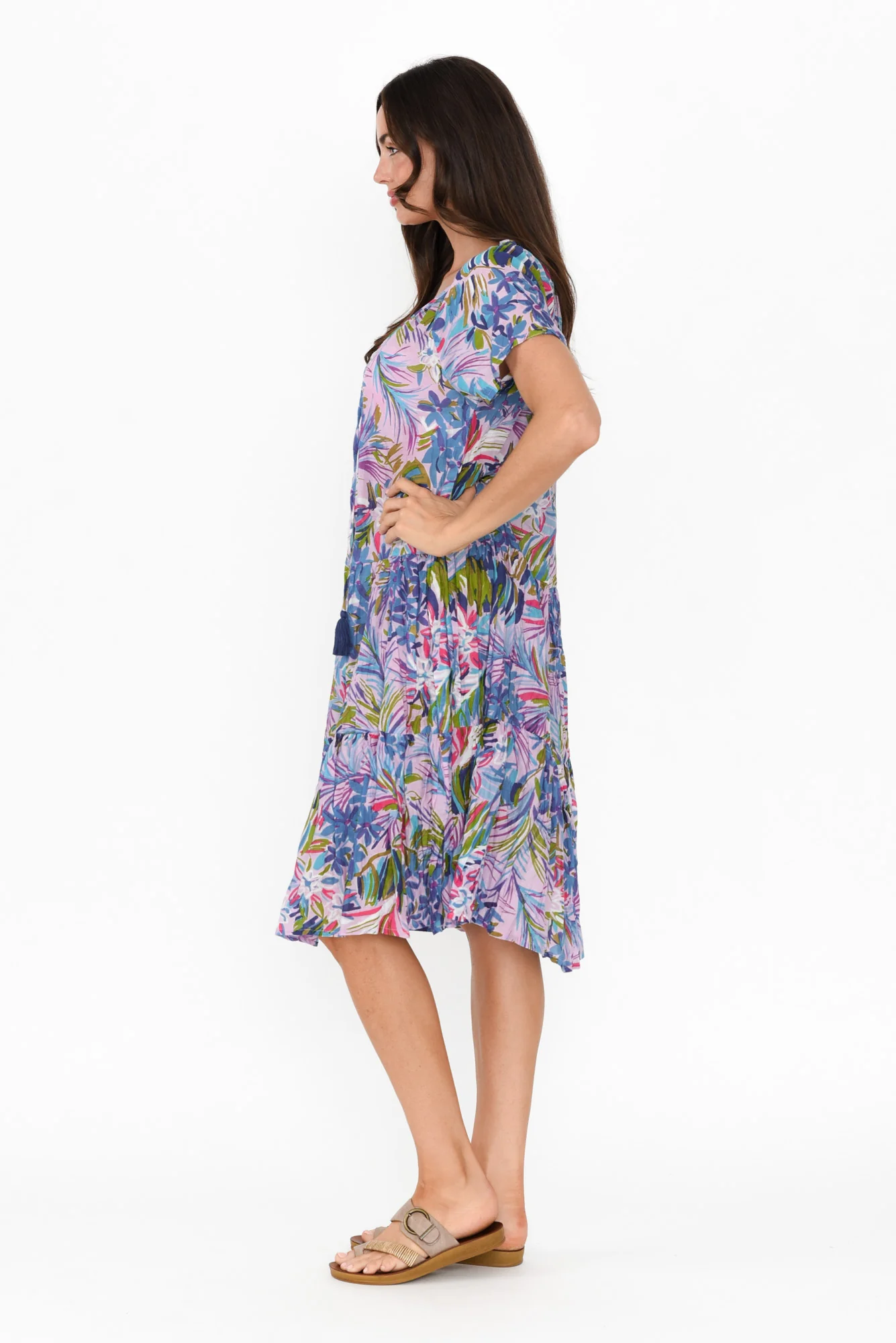 Bessie Purple Floral Cotton Tier Dress