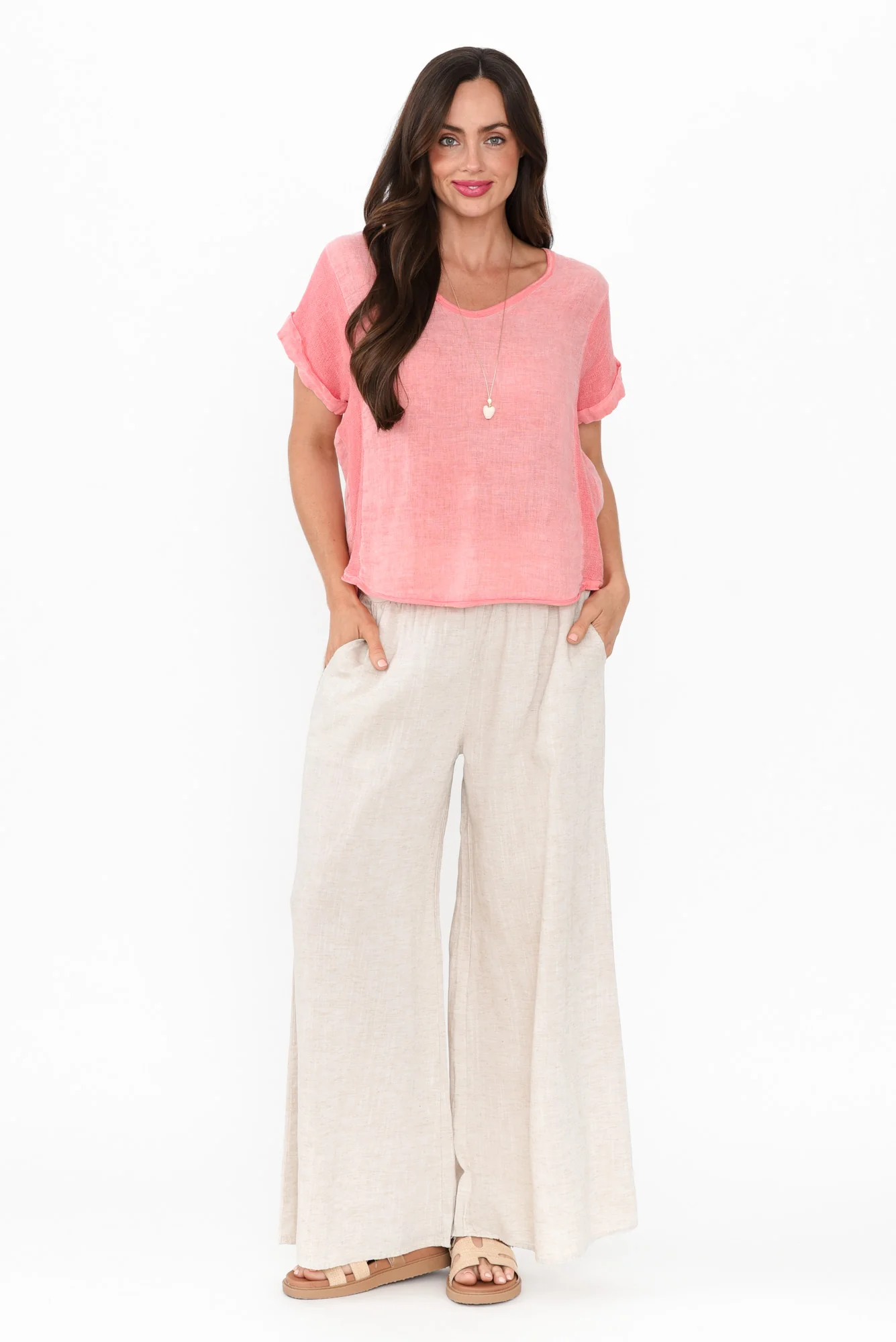 Dorian Peach Linen Cotton Top