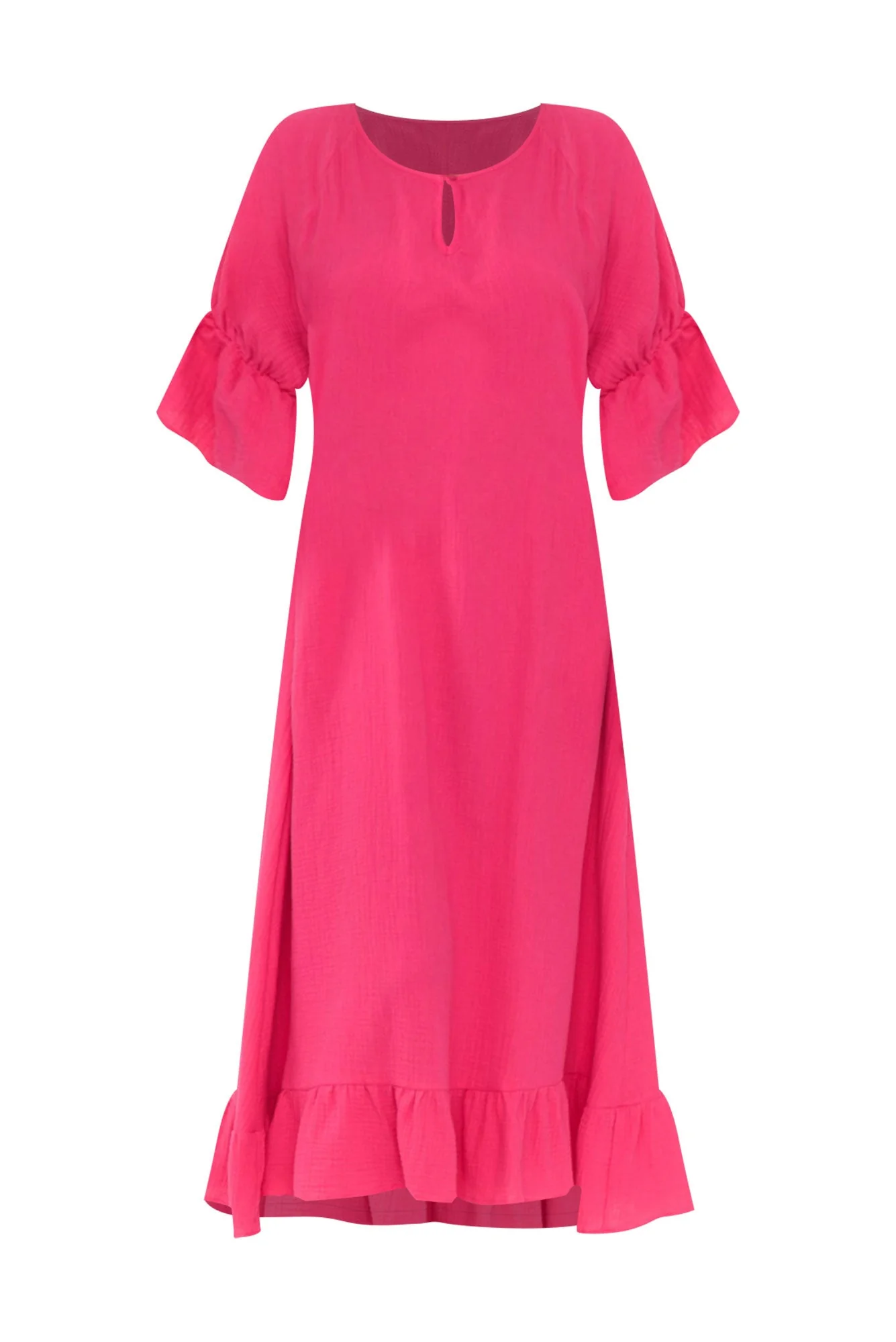 Lesi Fuchsia Cotton Cheesecloth Frill Dress
