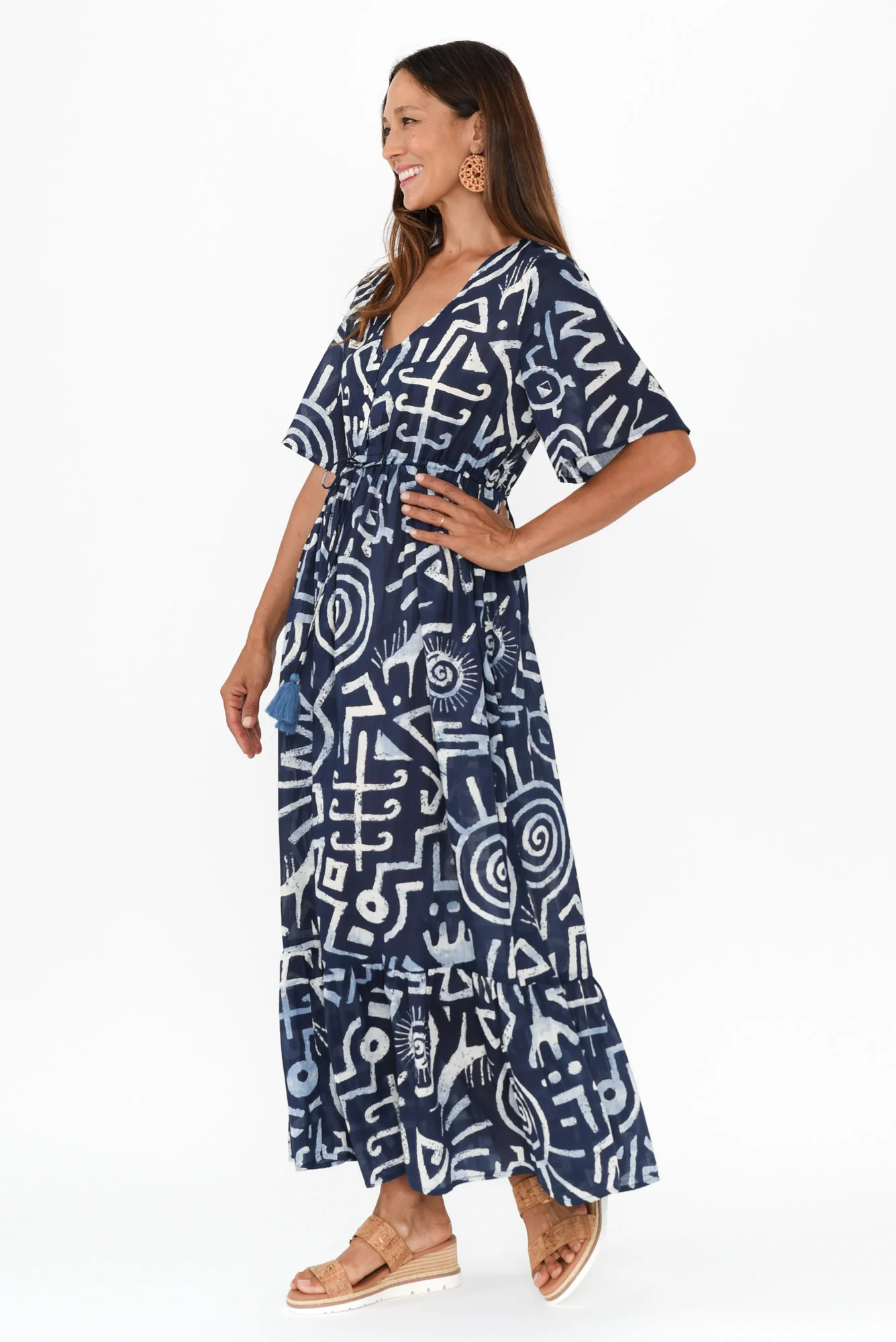 Bella Blue Geo Cotton Tier Dress