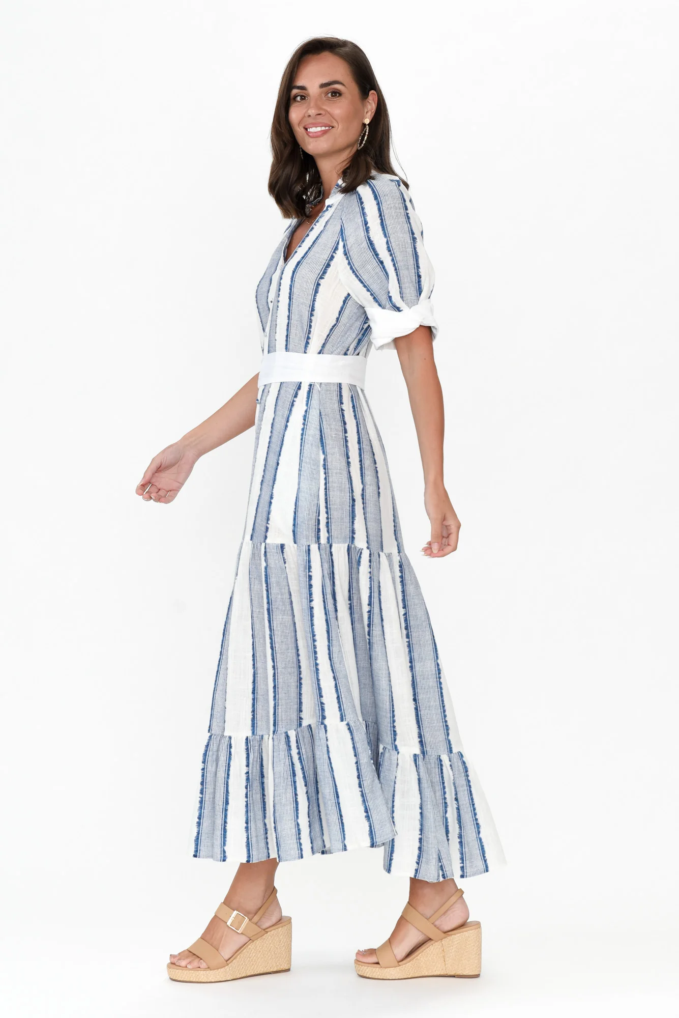 Scala Blue Stripe Linen Blend Dress