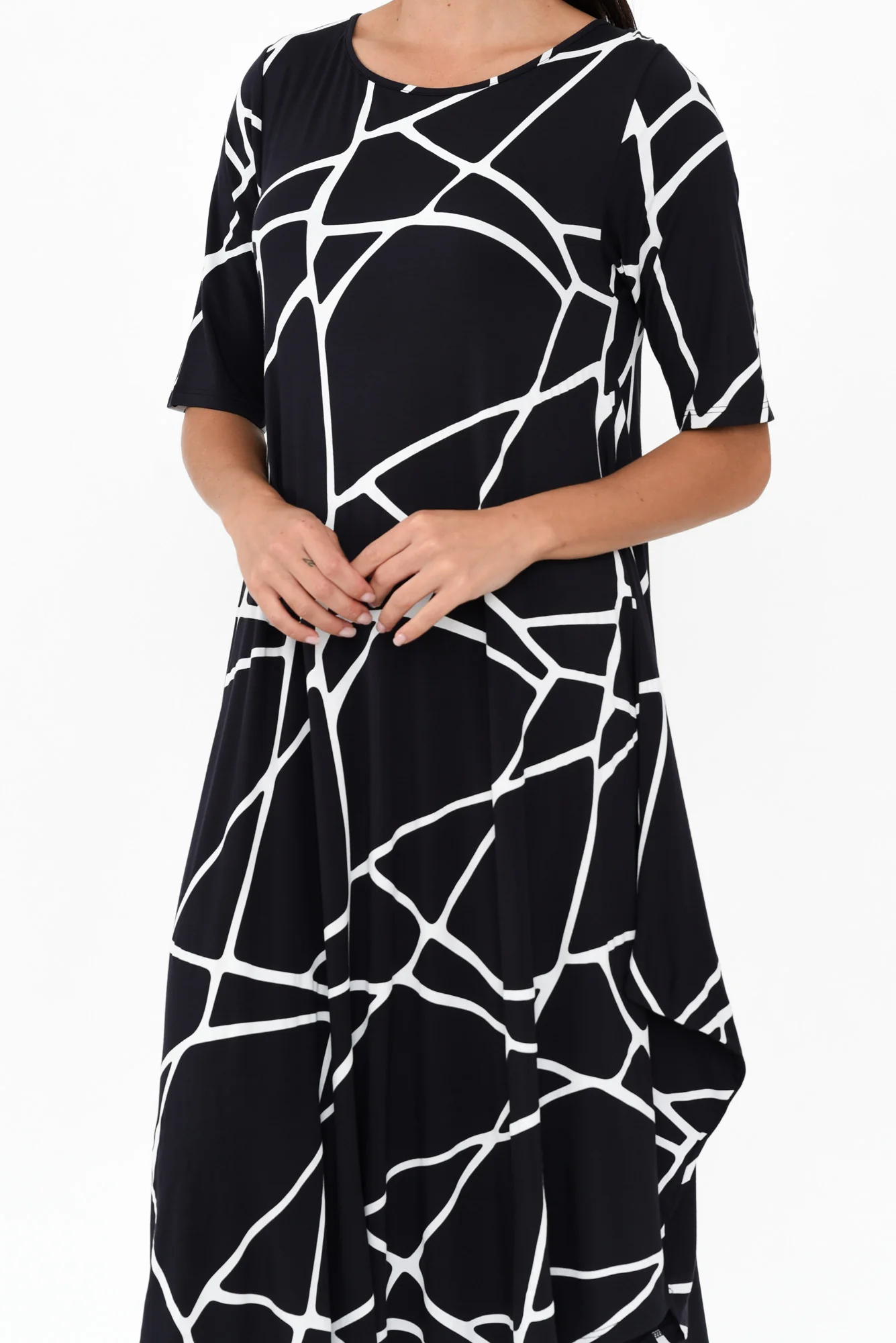 Navy Marble Micro Modal Tri Drape Dress