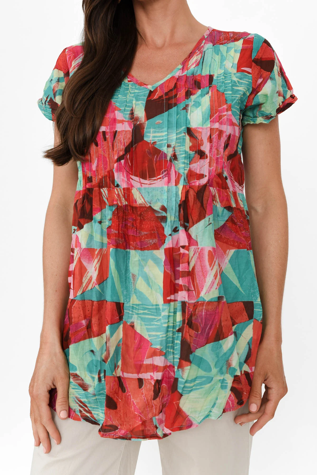 Fia Aqua Leaf Crinkle Cotton Top