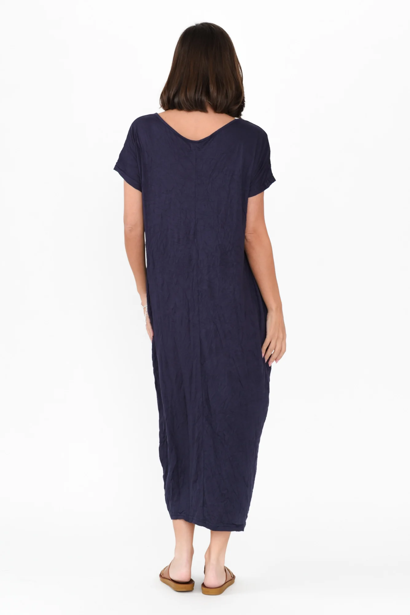 Travel Dark Navy Crinkle Cotton Maxi Dress