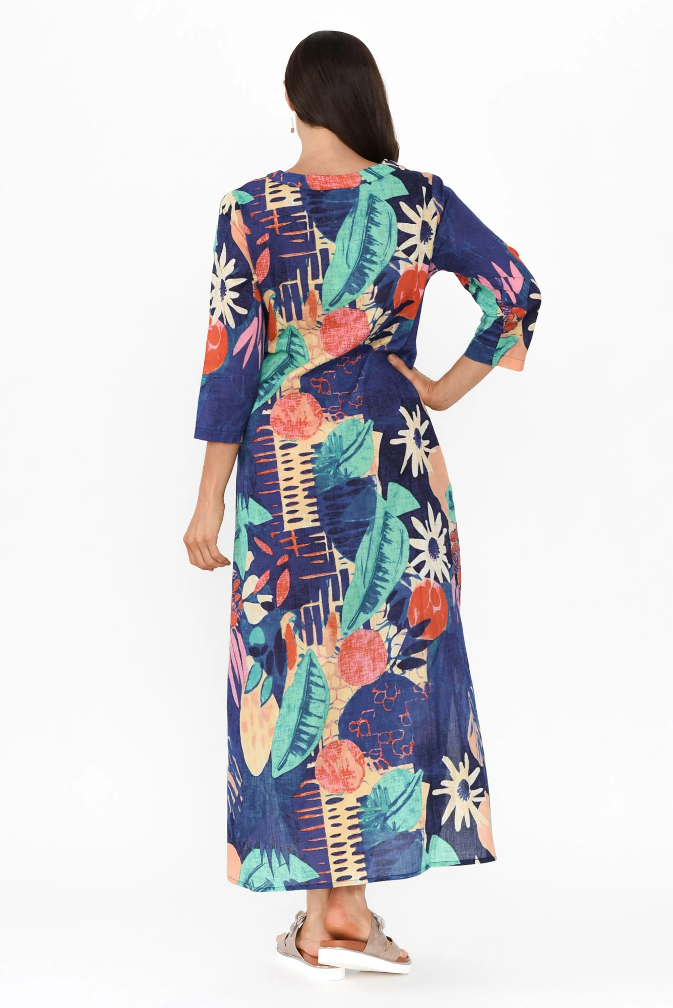 Apia Navy Geo Cotton Maxi Dress