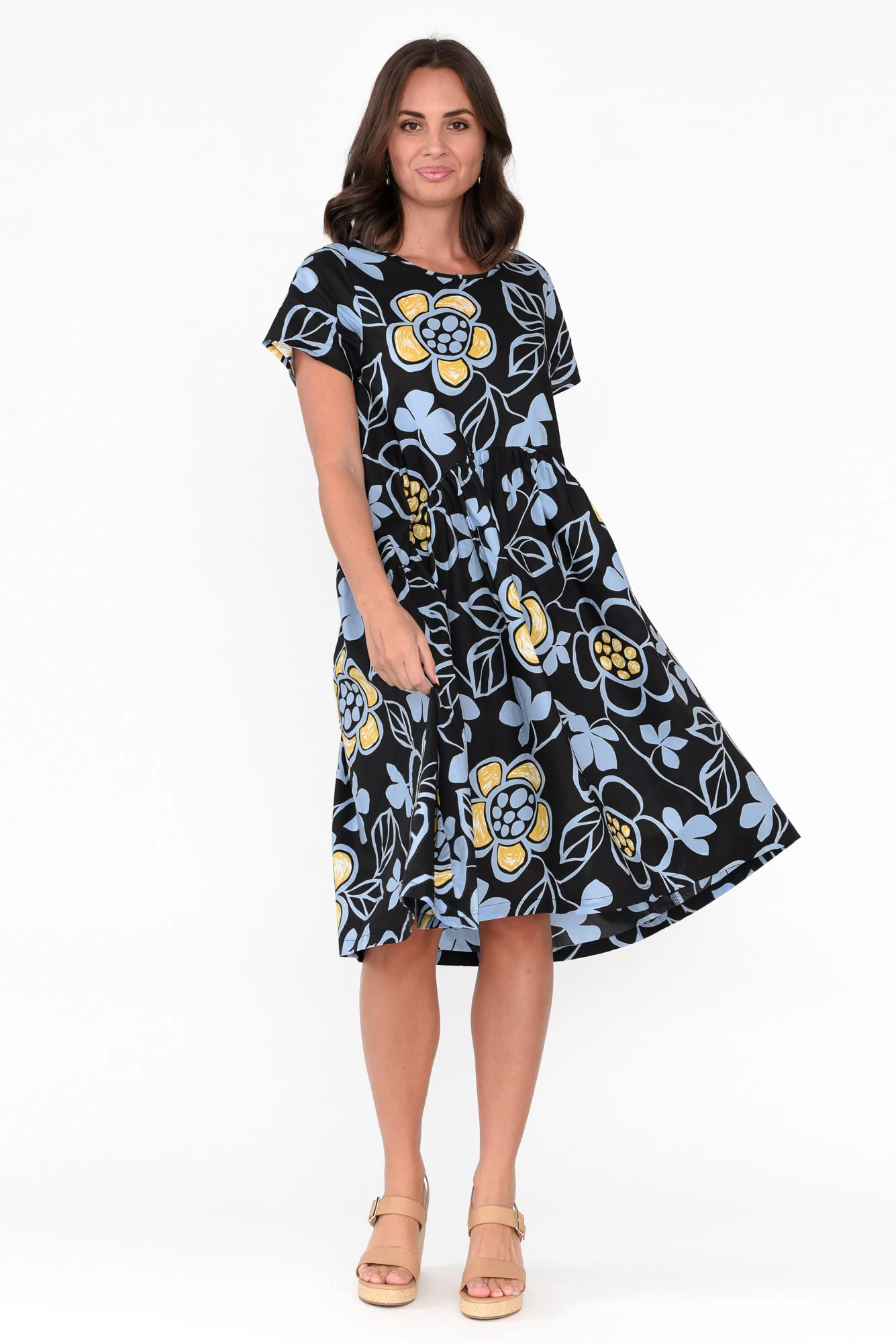 Fernanda Black Daisy Cotton Dress