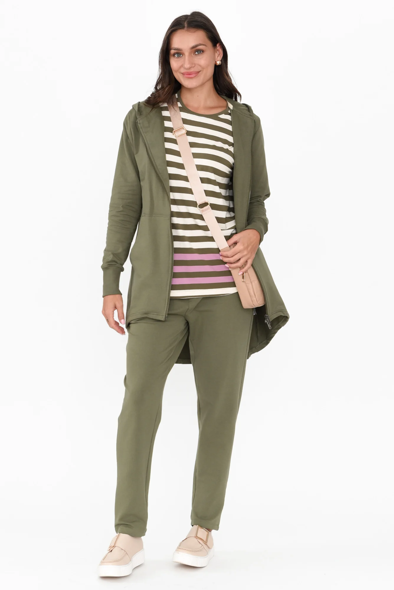 Mara Khaki Zip Hooded Jacket