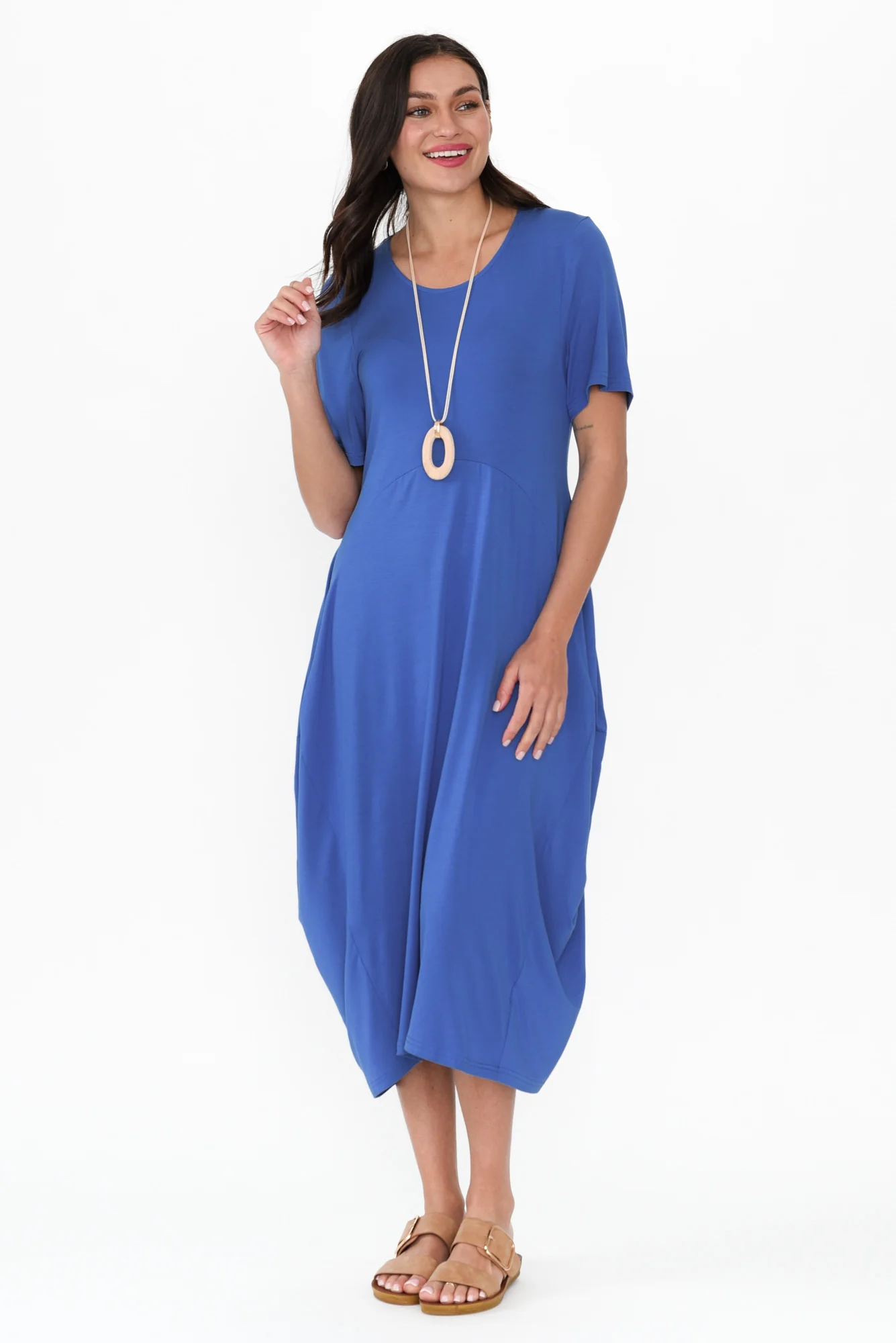 Glenda Cobalt Short Sleeve Crescent Dress