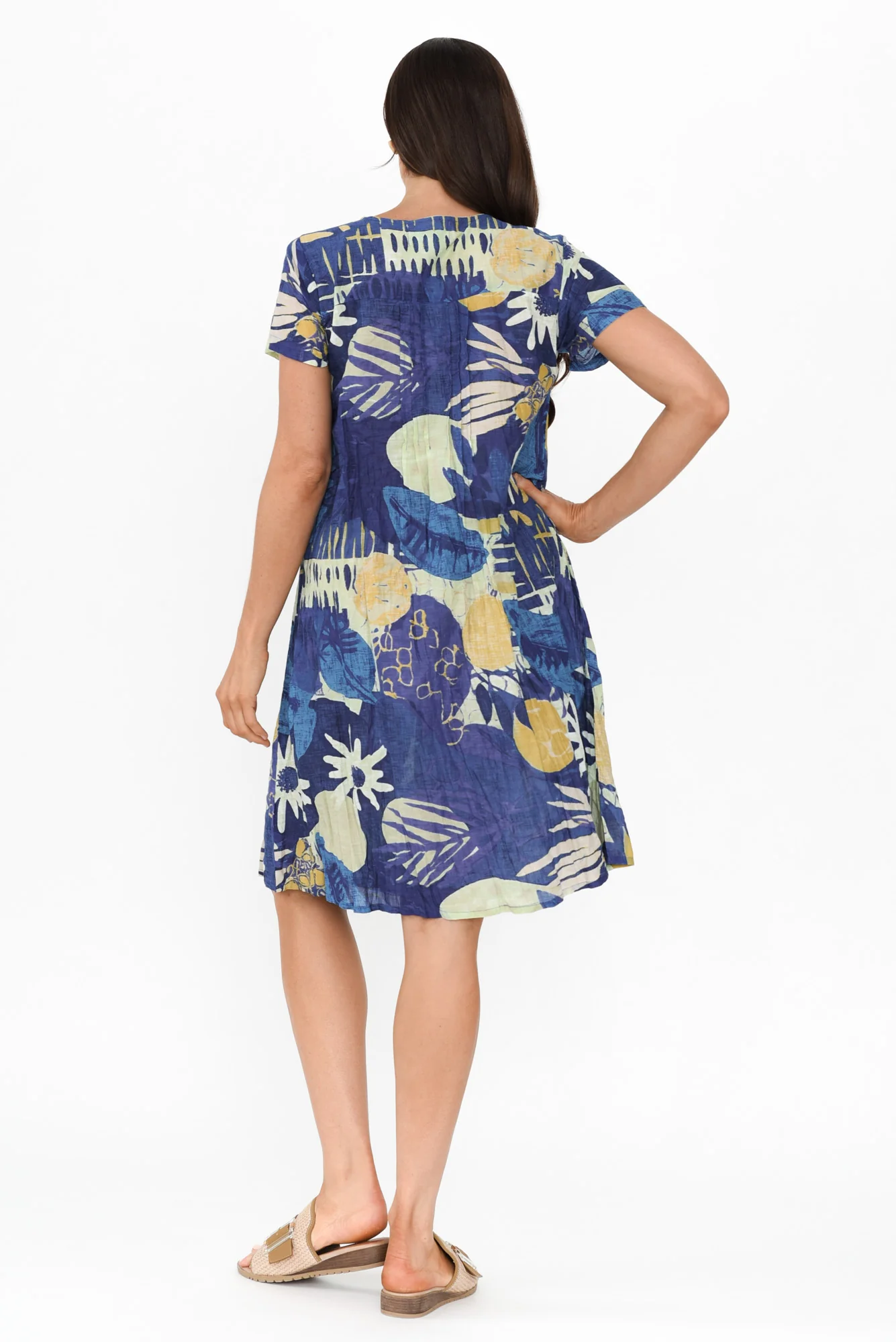 Sabina Navy Garden Crinkle Cotton Dress