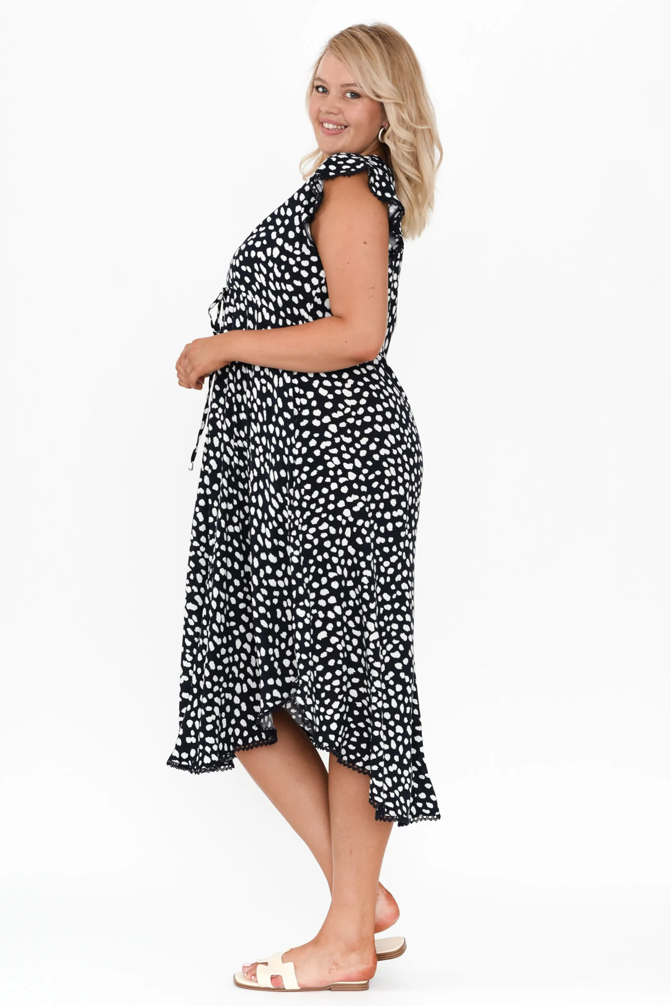 Libby Navy Spot Midi Dress