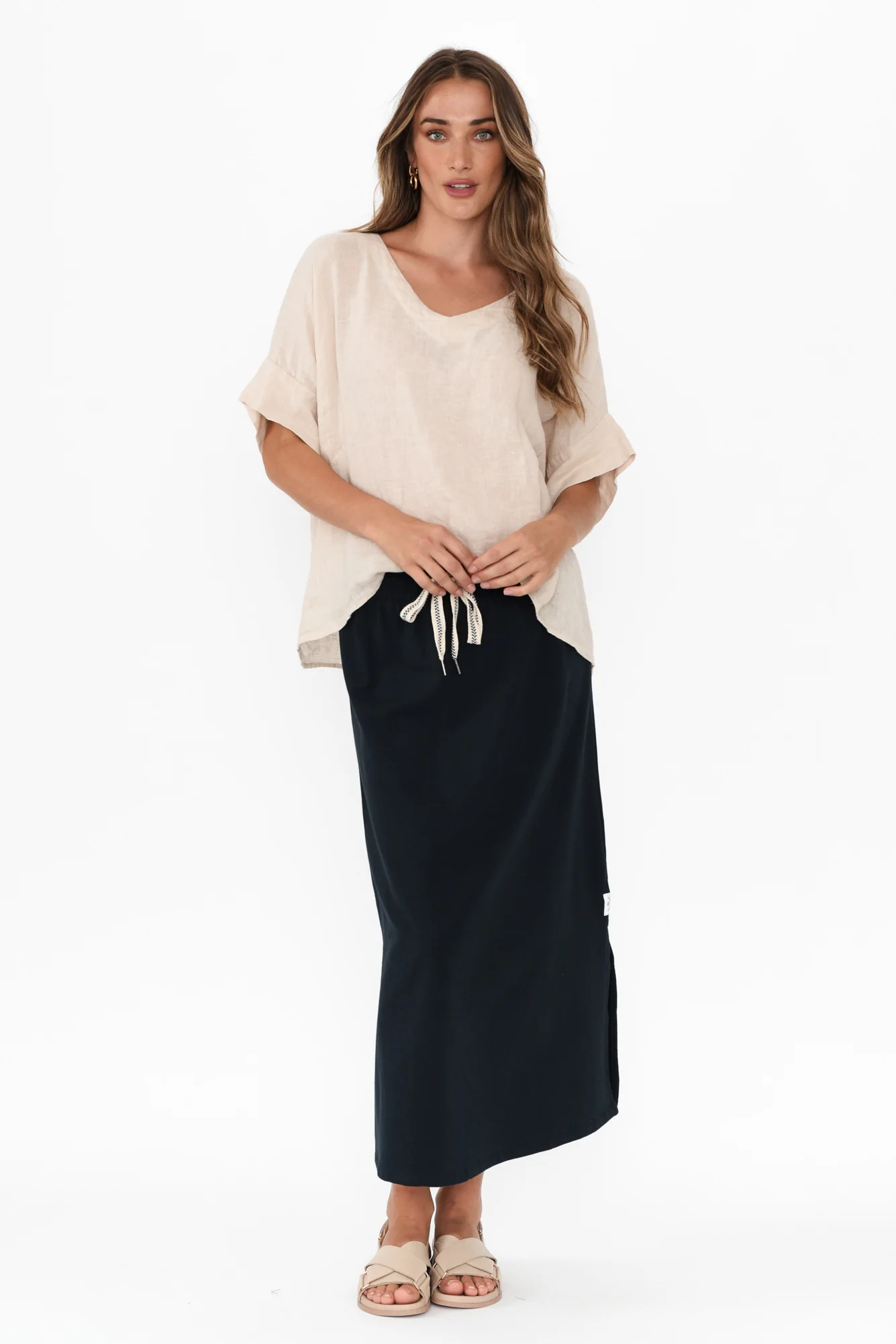 Travel Navy Cotton Maxi Skirt