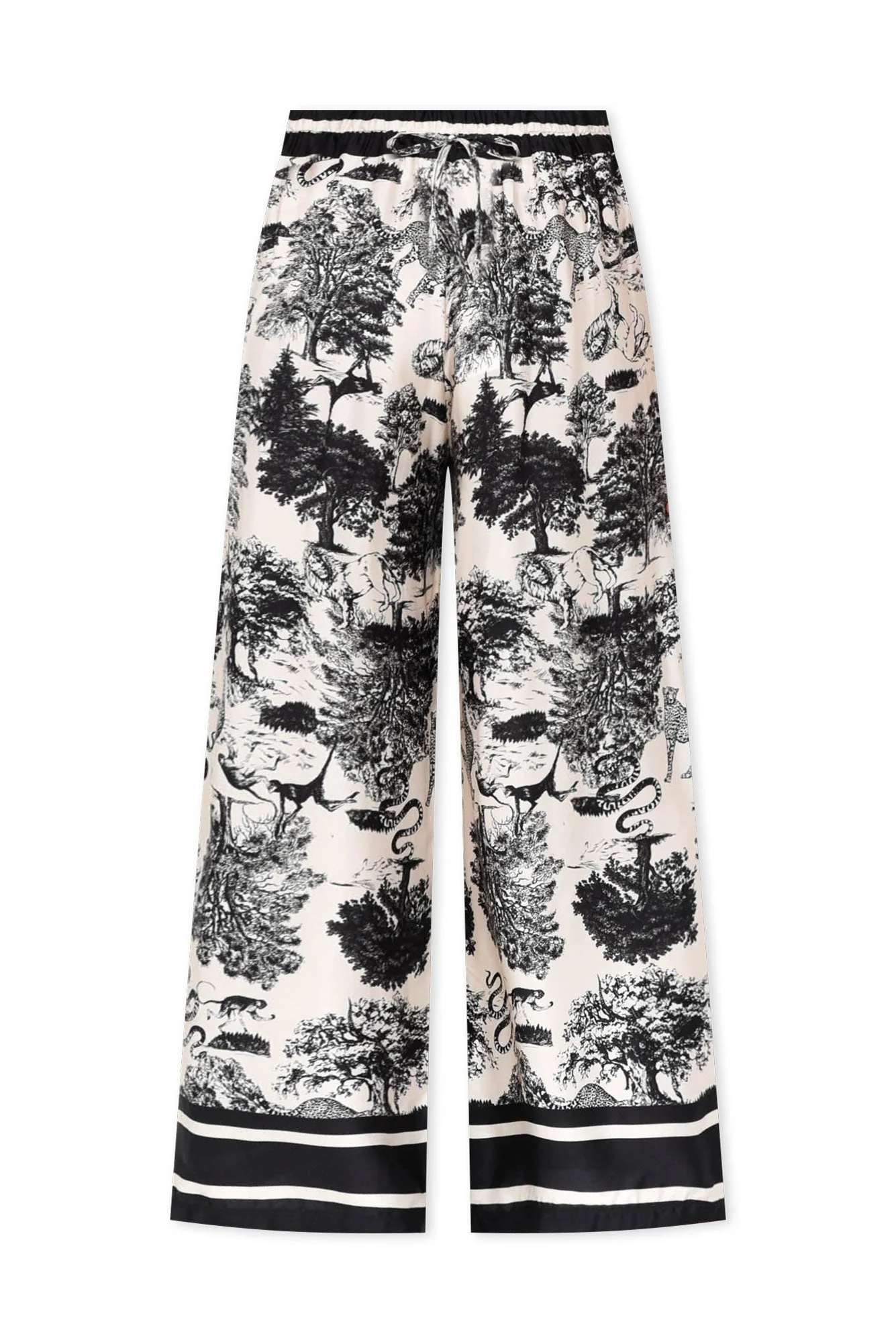 Corio Black Garden Silk Blend Tie Pants
