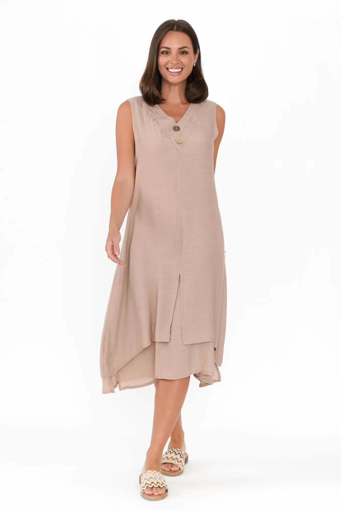 Gutha Beige Cotton Blend Layer Dress