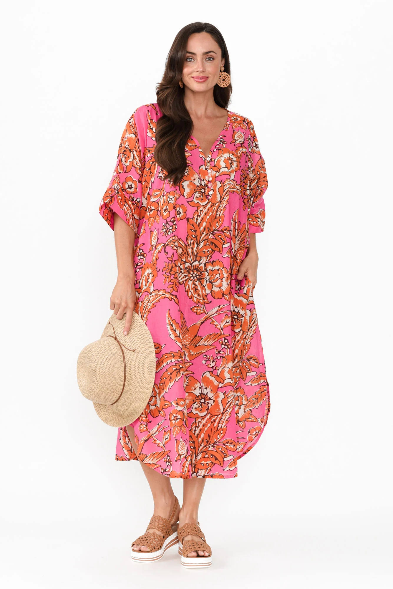 Tella Orange Garden Cotton Kaftan