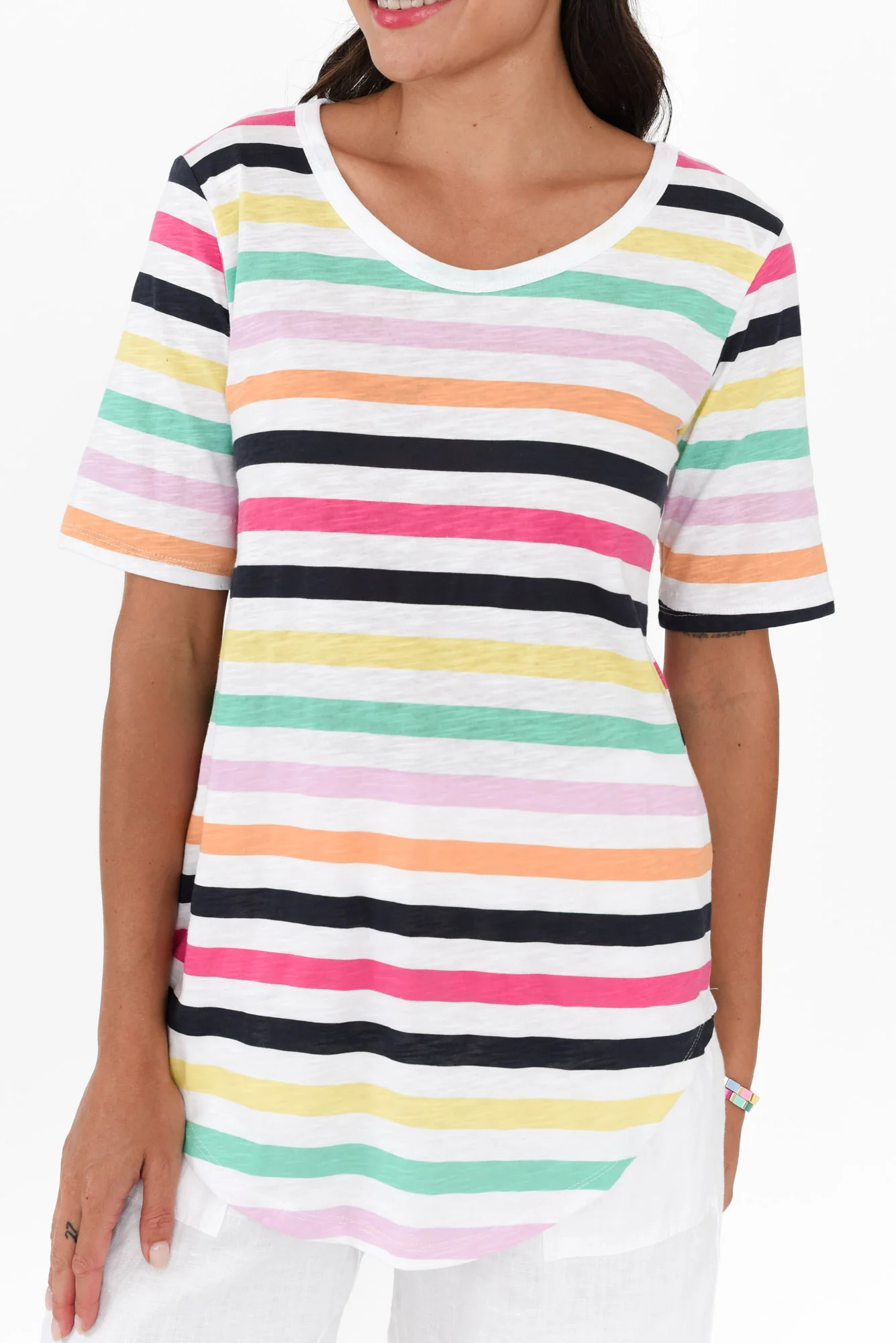 Ariana Rainbow Stripe Cotton Tee