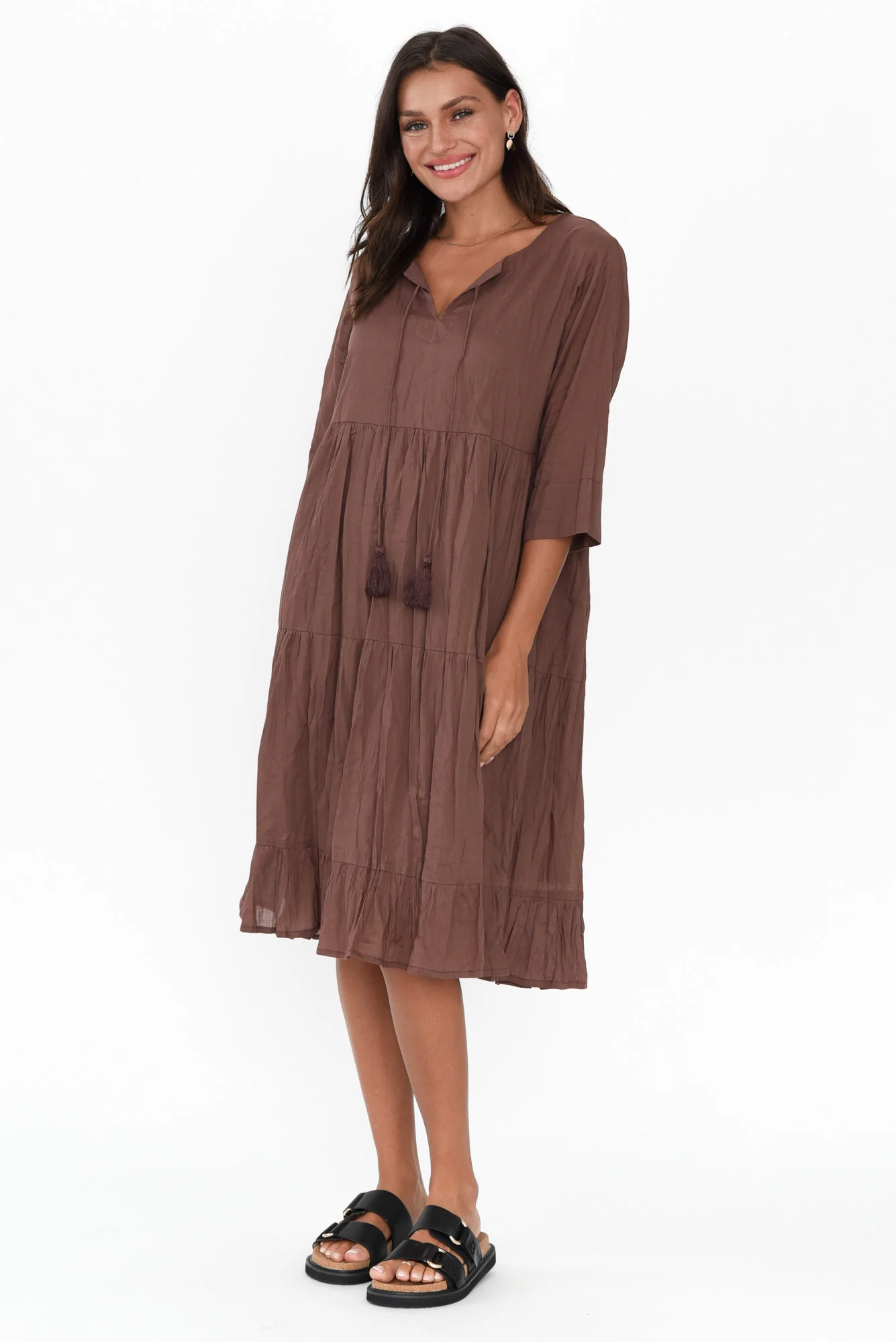 Milana Chocolate Crinkle Cotton Dress