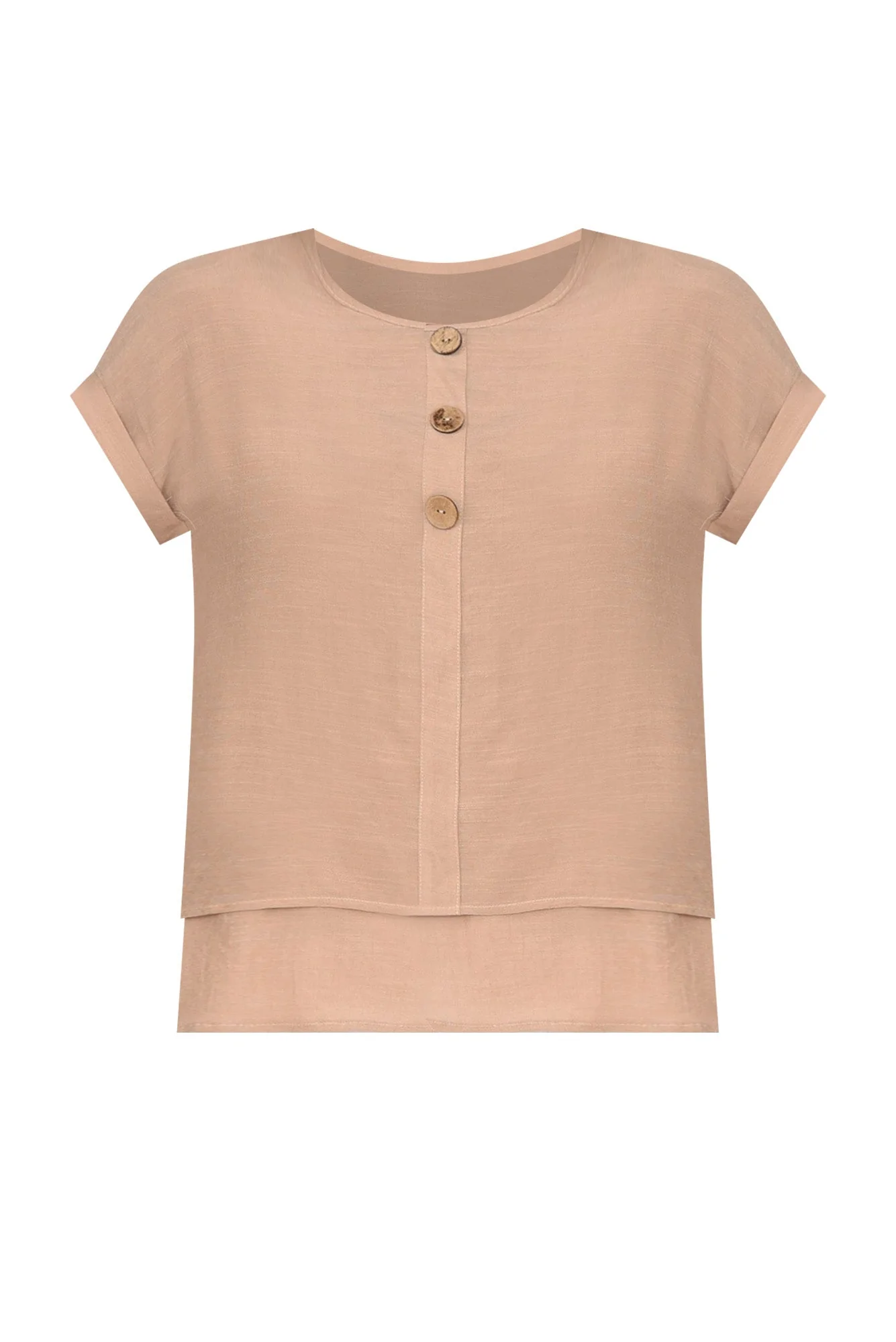 Abilene Beige Button Top