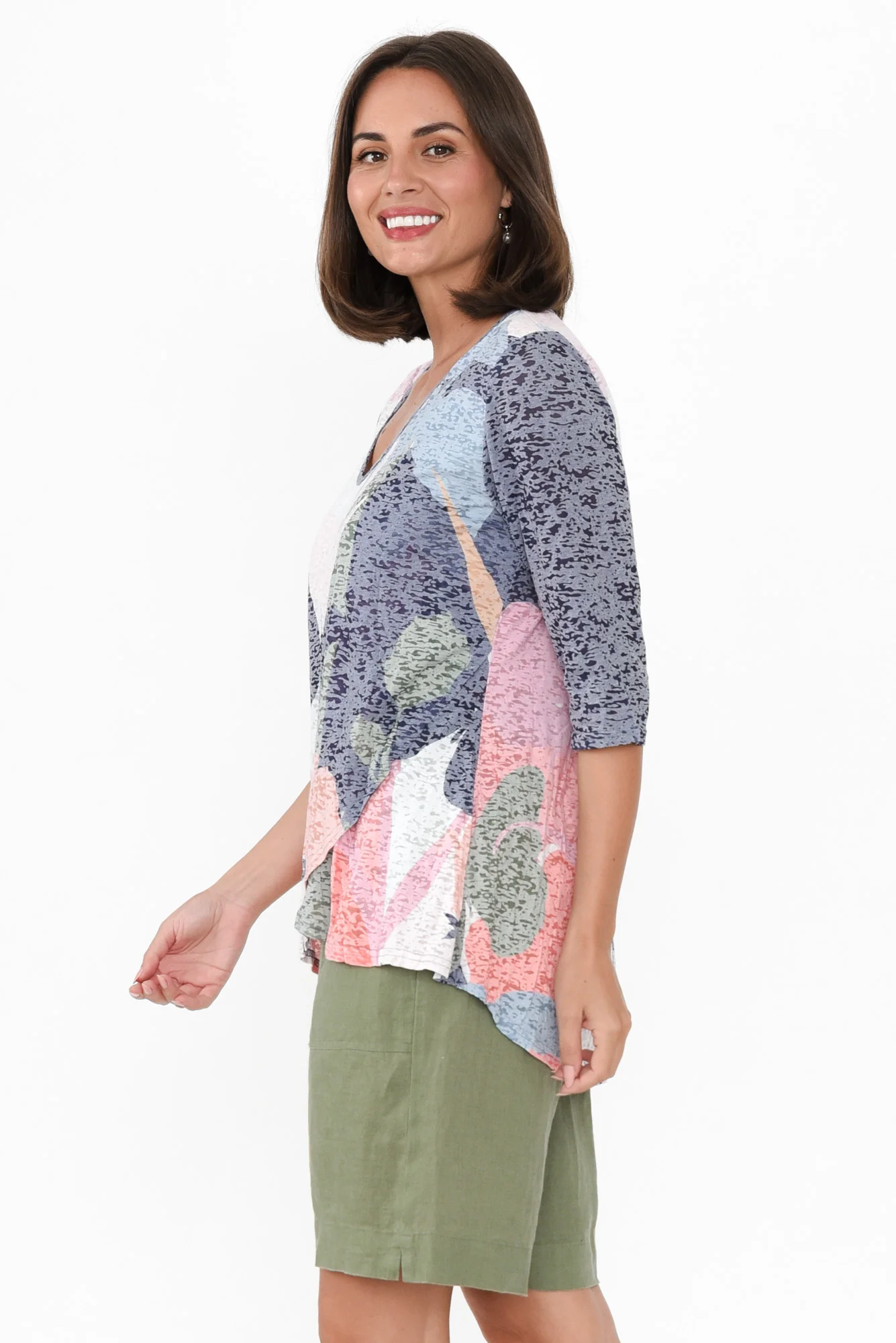 Skyros Navy Garden 3/4 Sleeve Top