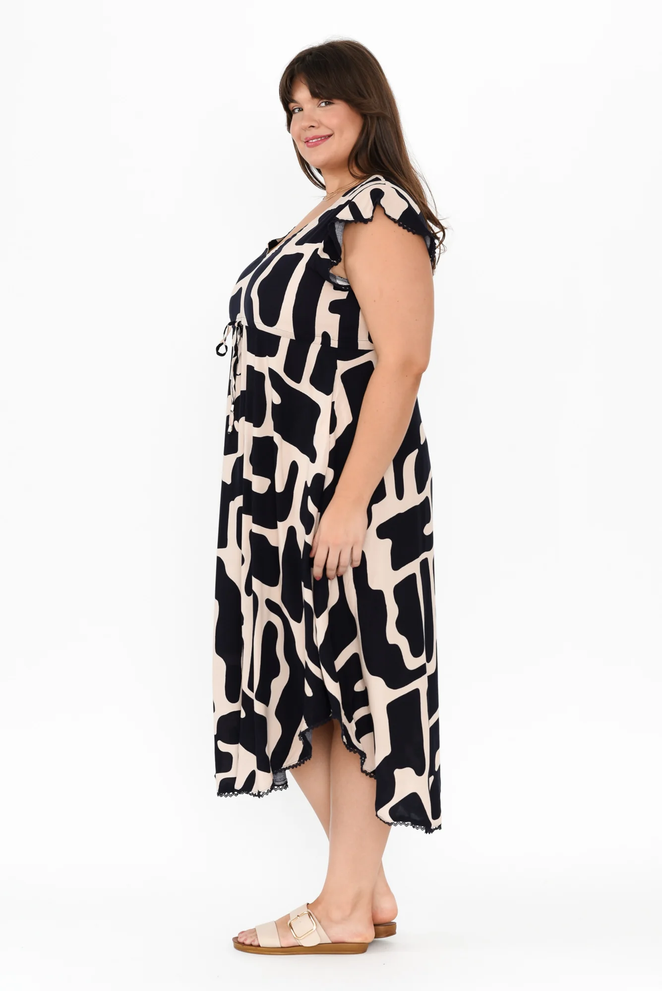 Libby Dark Navy Geo Midi Dress