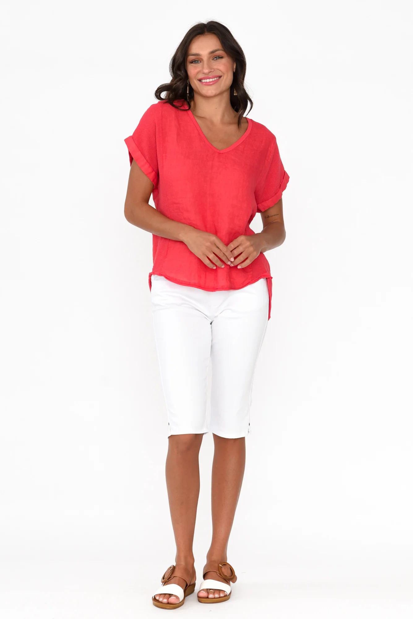 Dorian Red Linen Cotton Top