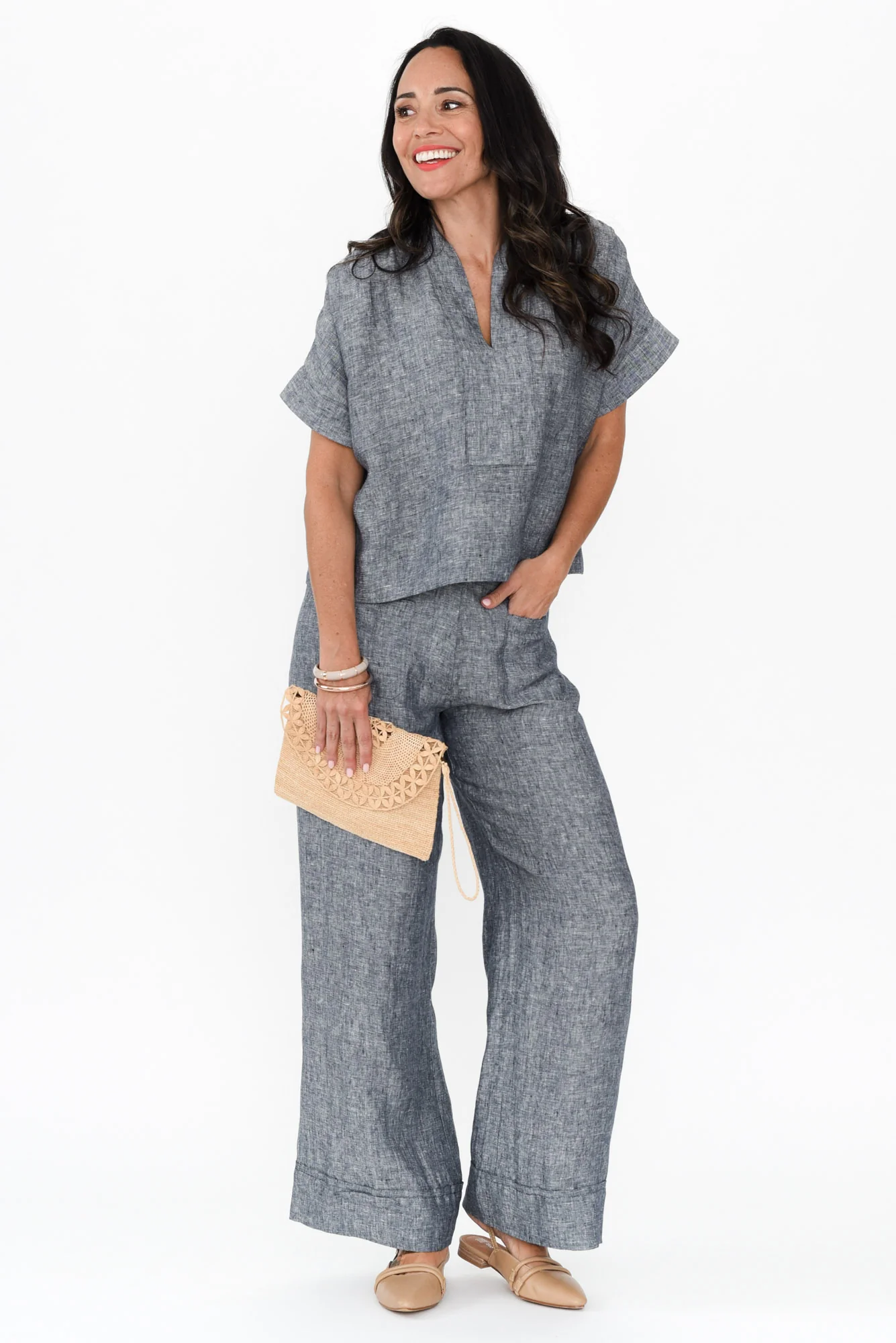 Joss Grey Linen Wide Leg Pants