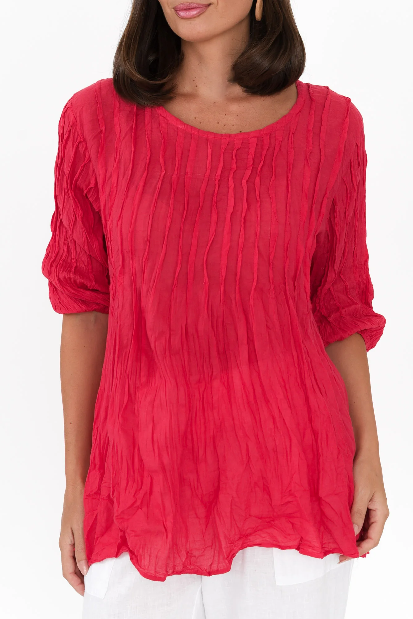 Selma Berry Crinkle Cotton Top