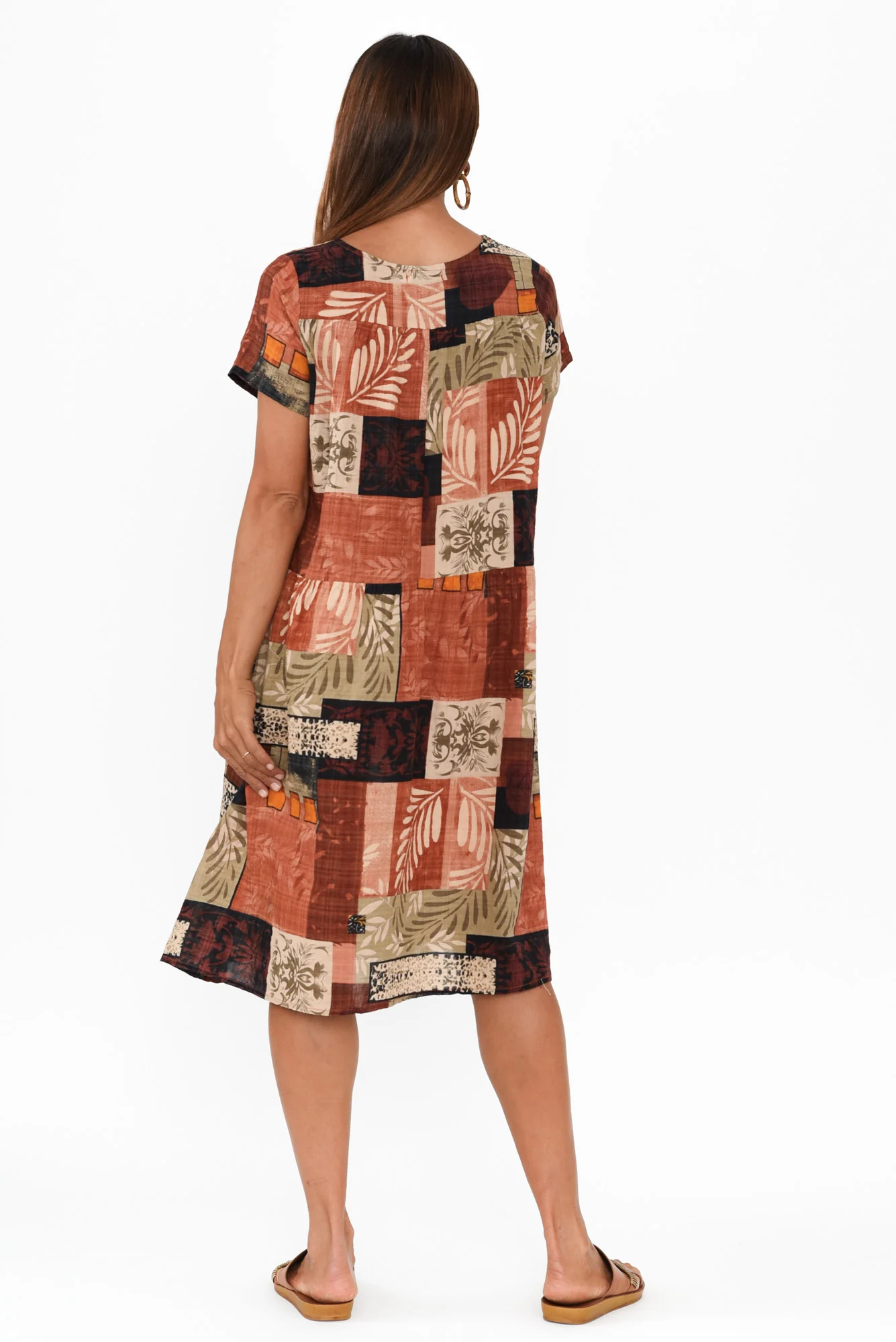 Hanoi Brown Patchwork Cotton Blend Dress