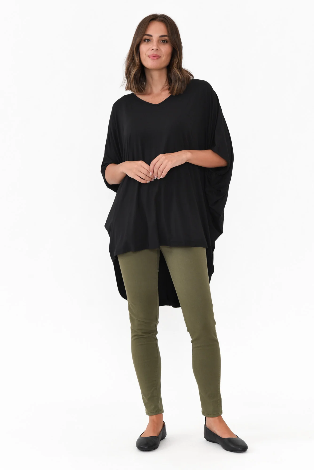 Emory Black Bamboo Hi Lo Batwing Top
