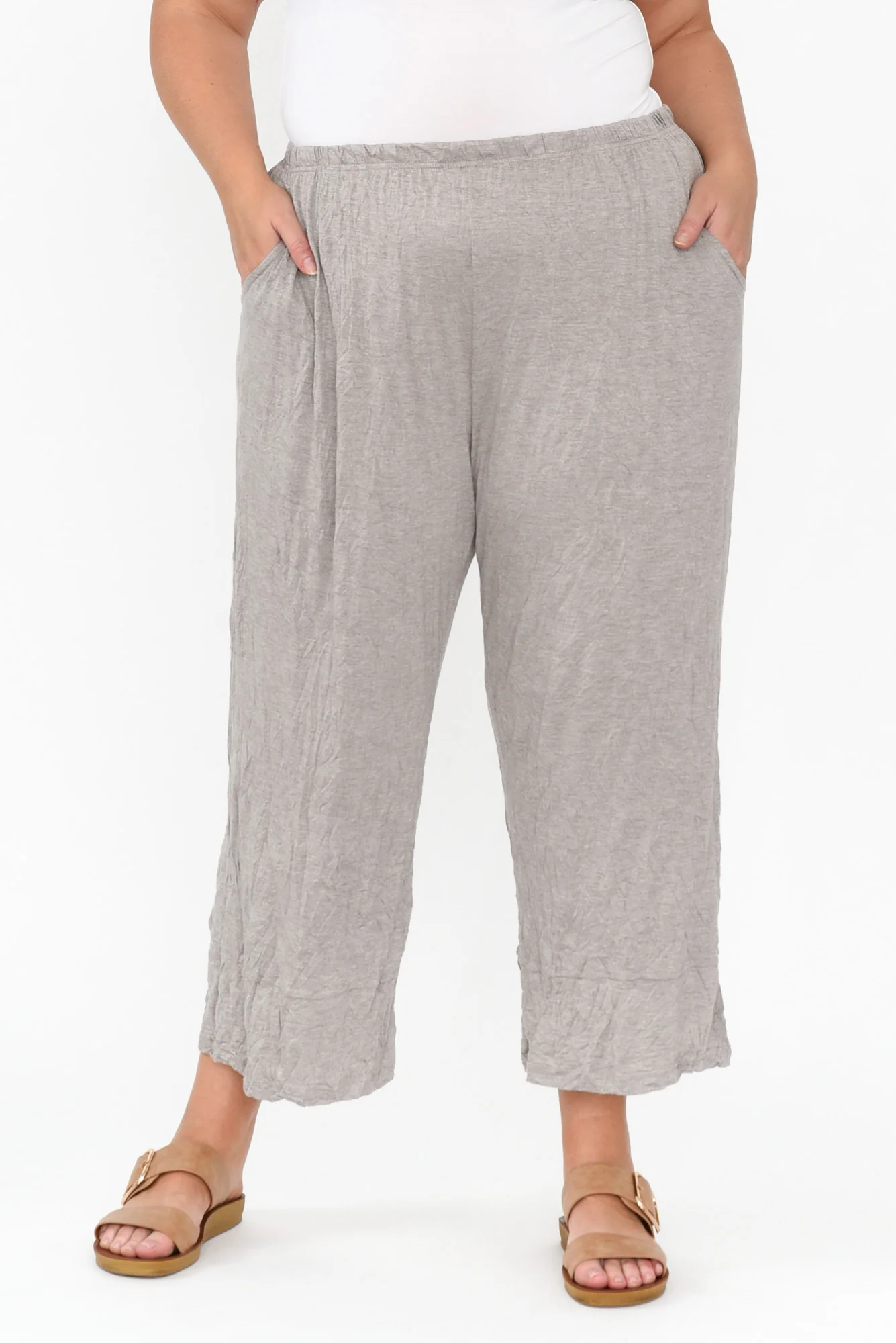 Lira Oat Crinkle Cotton Wide Leg Pants