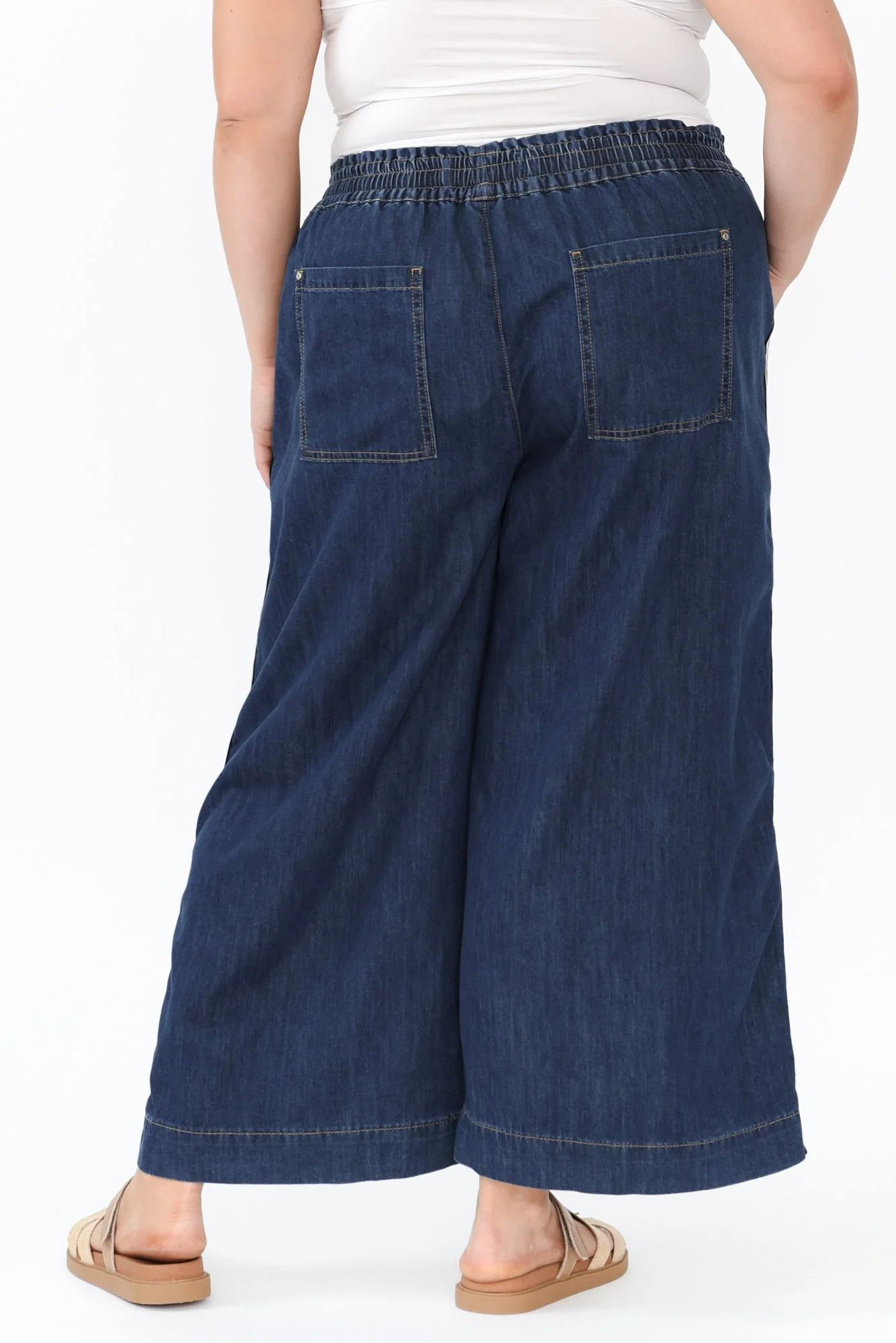 Greta Dark Denim Stripe Wide Leg Pants