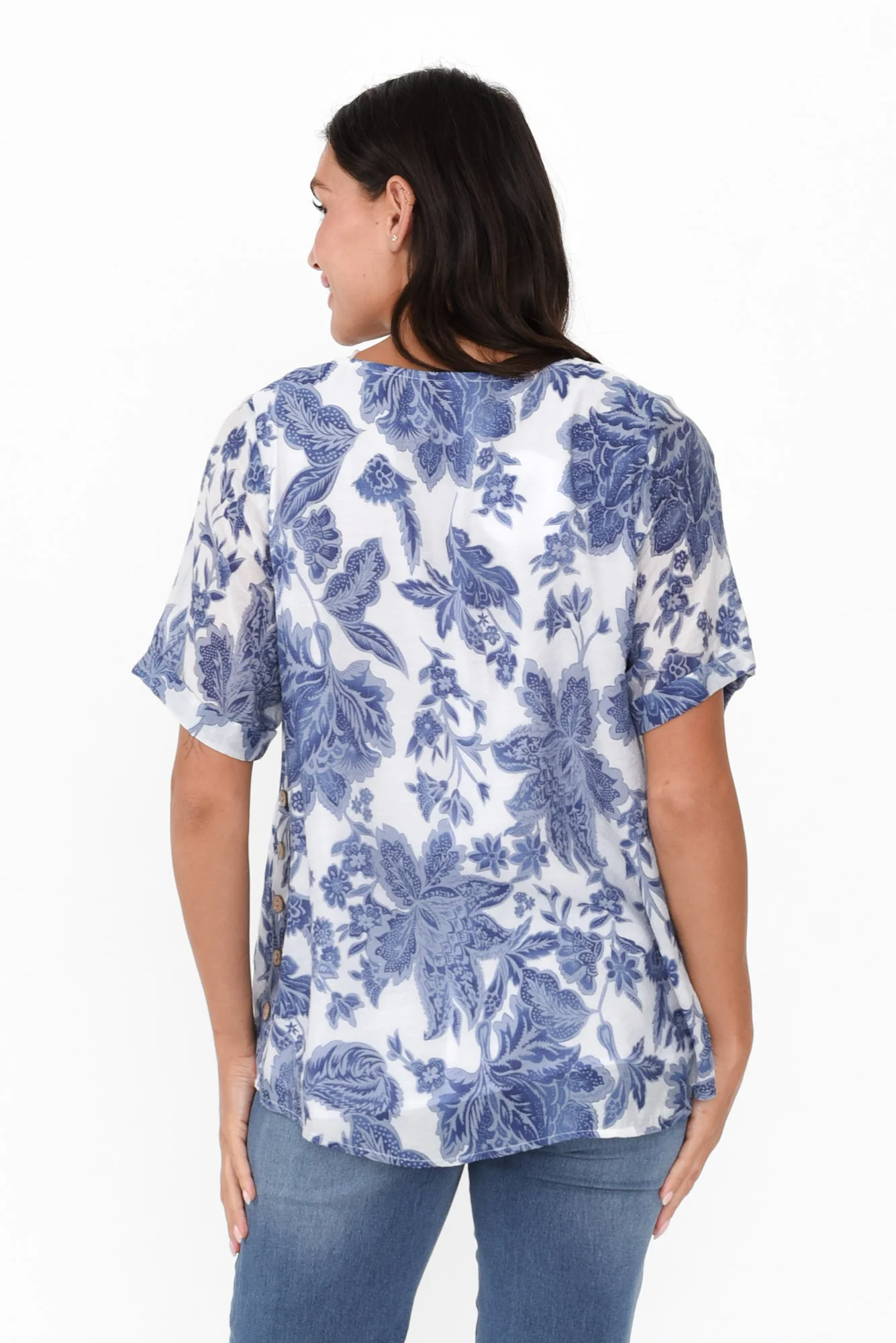 Perry Blue Floral Button Top