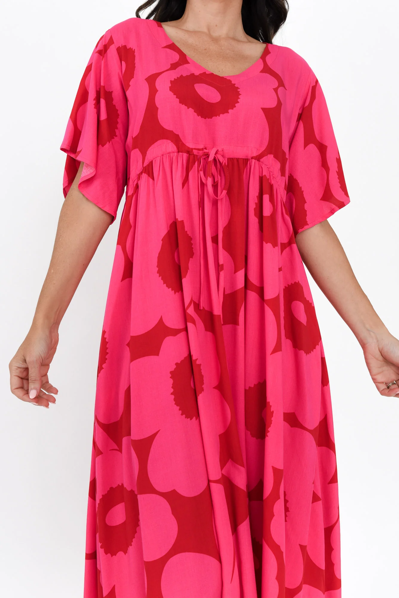 Jennifer Pink Flower Flutter Sleeve Dress