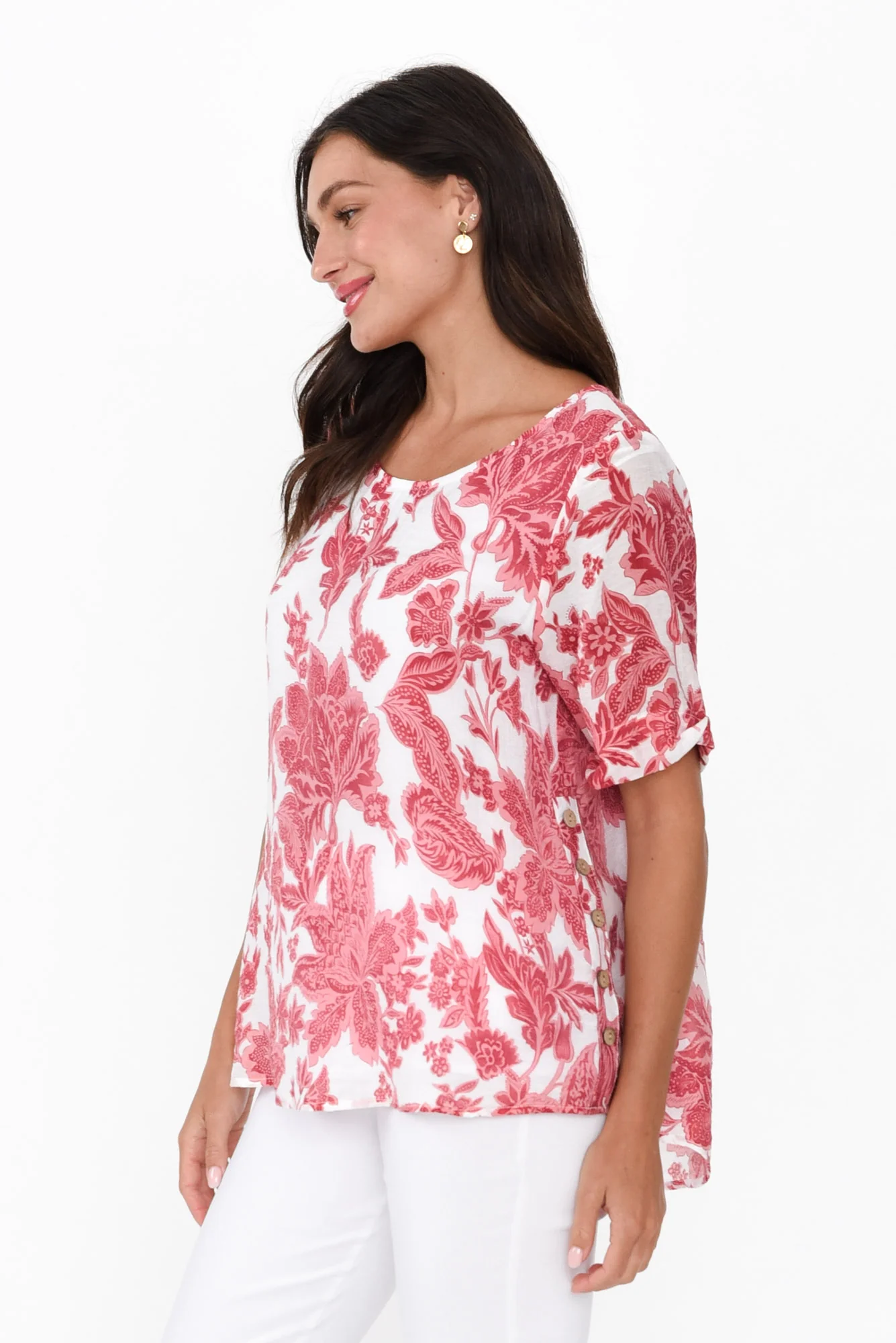 Perry Red Floral Button Top