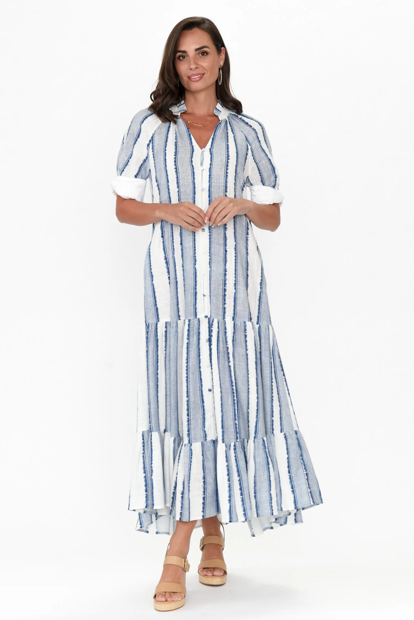 Scala Blue Stripe Linen Blend Dress