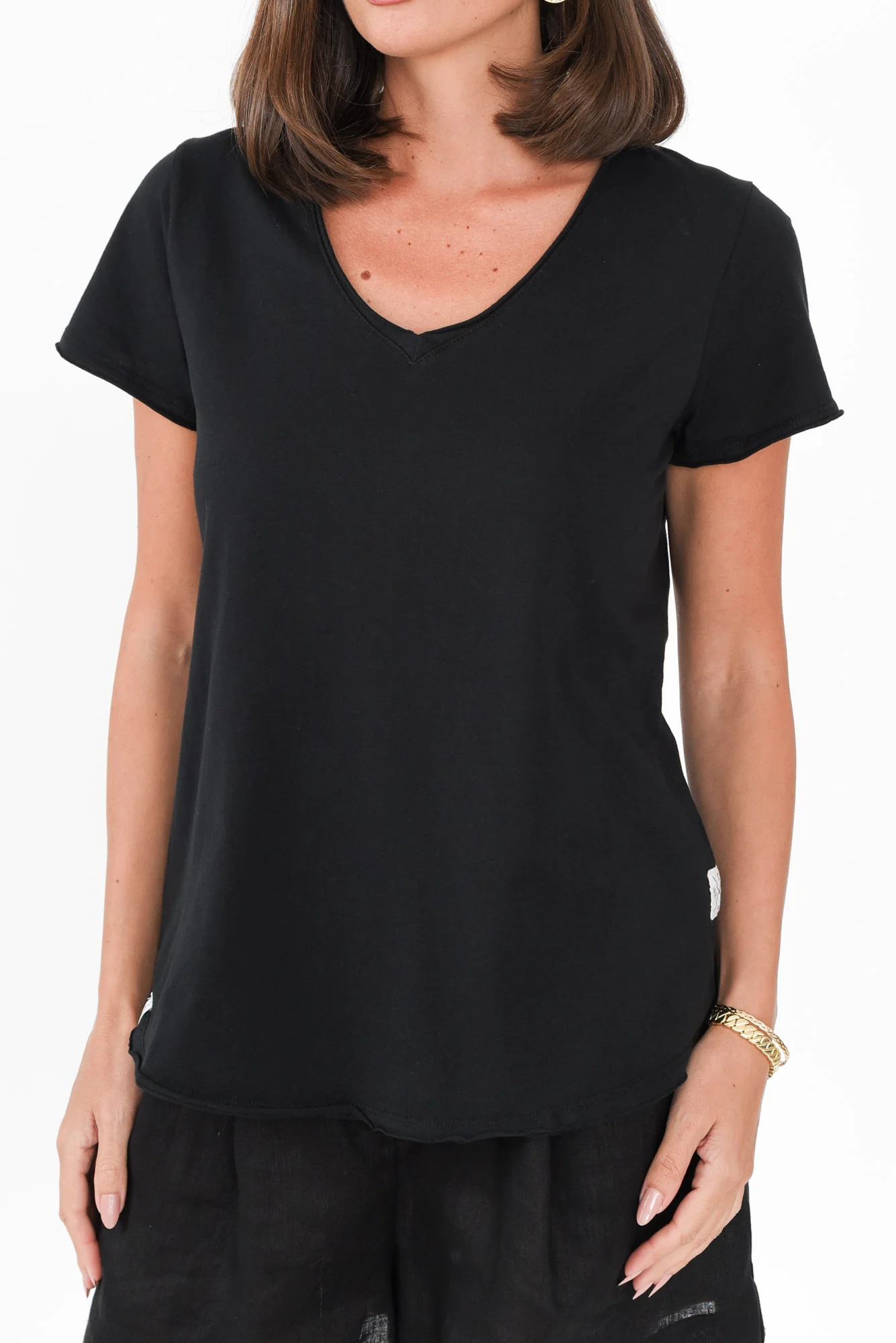 Maggie Black Cotton Vee Tee