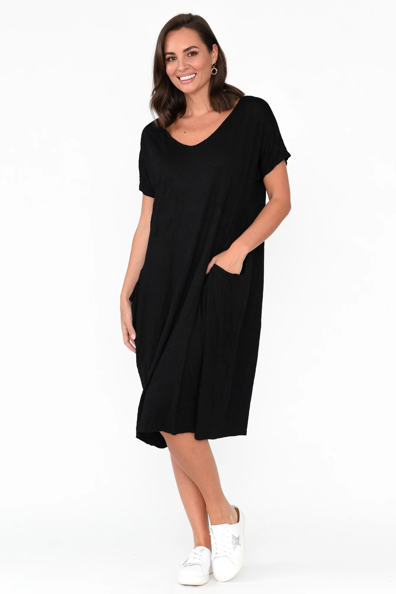 Travel Black Crinkle Cotton Dress