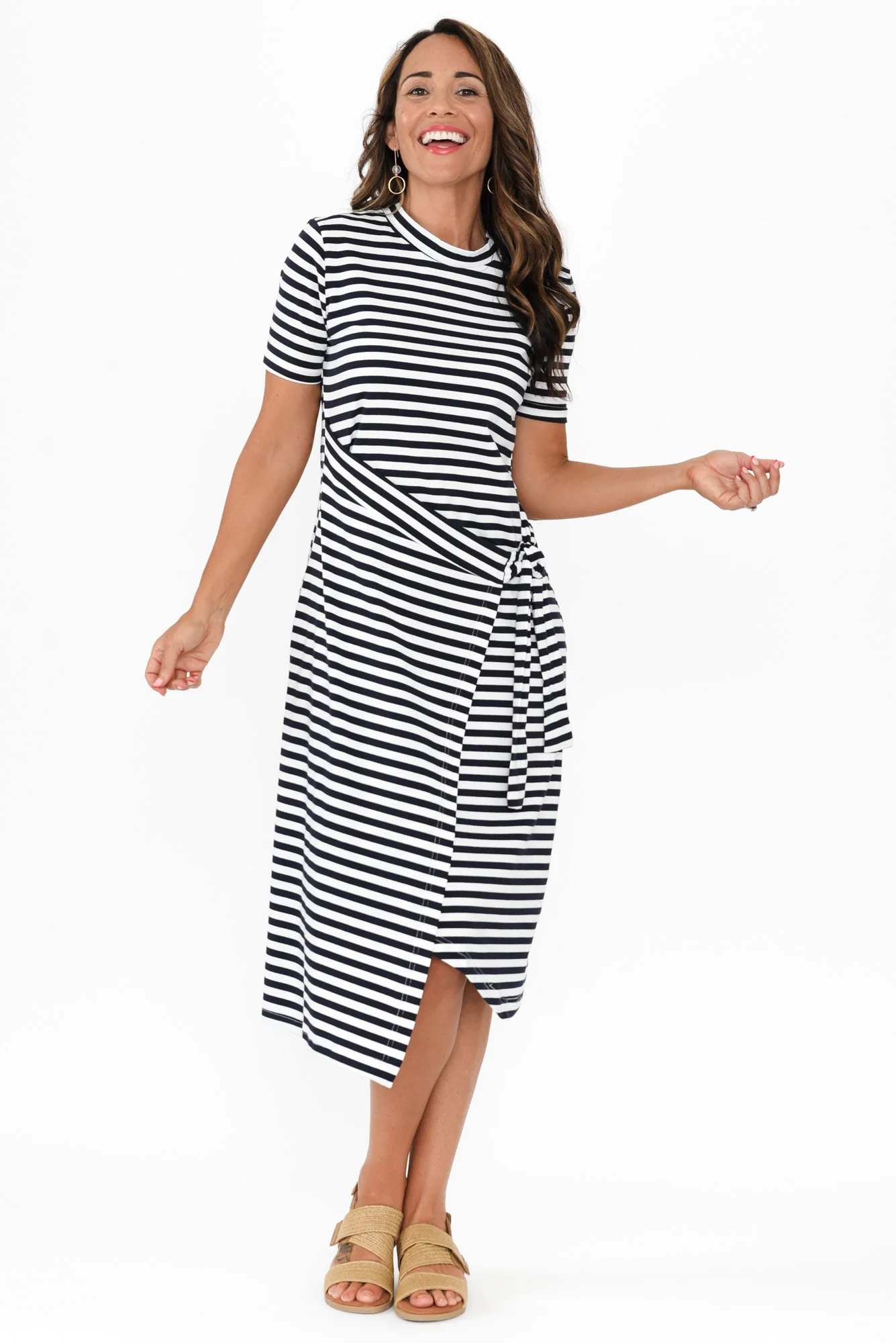Georgie Navy Stripe Wrap Cotton Tee Dress