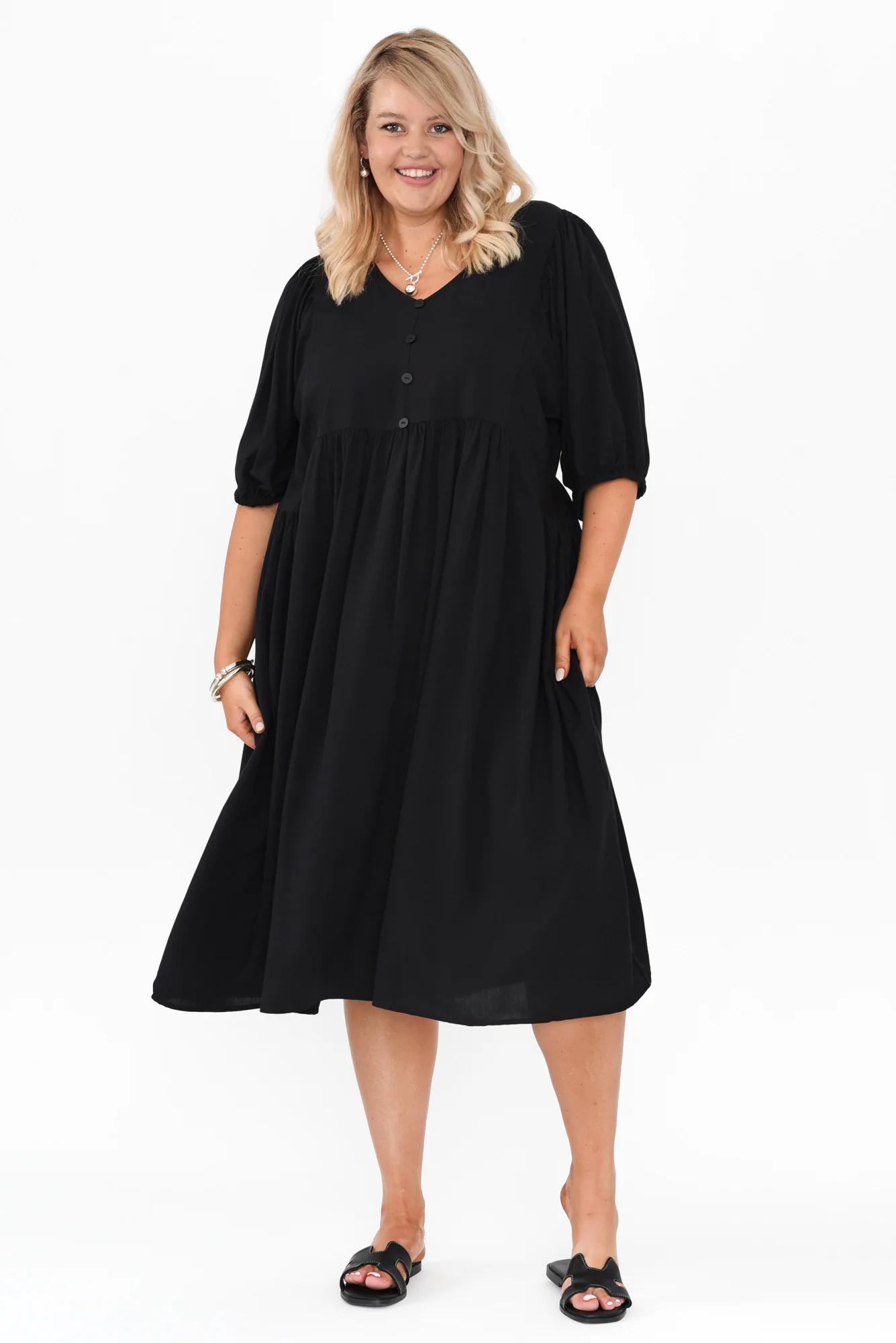 Pansy Black Pocket Dress