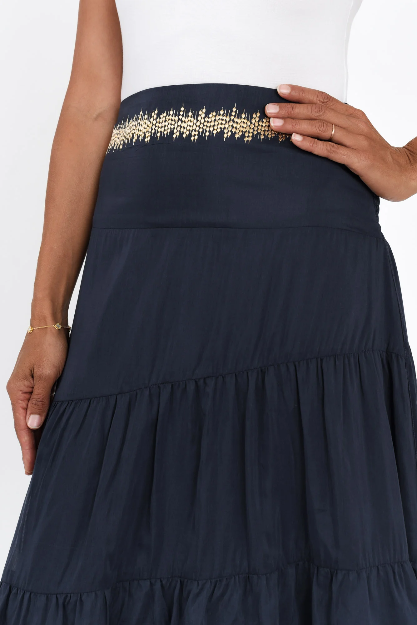 Mustique Ink Cotton Silk Tiered Skirt