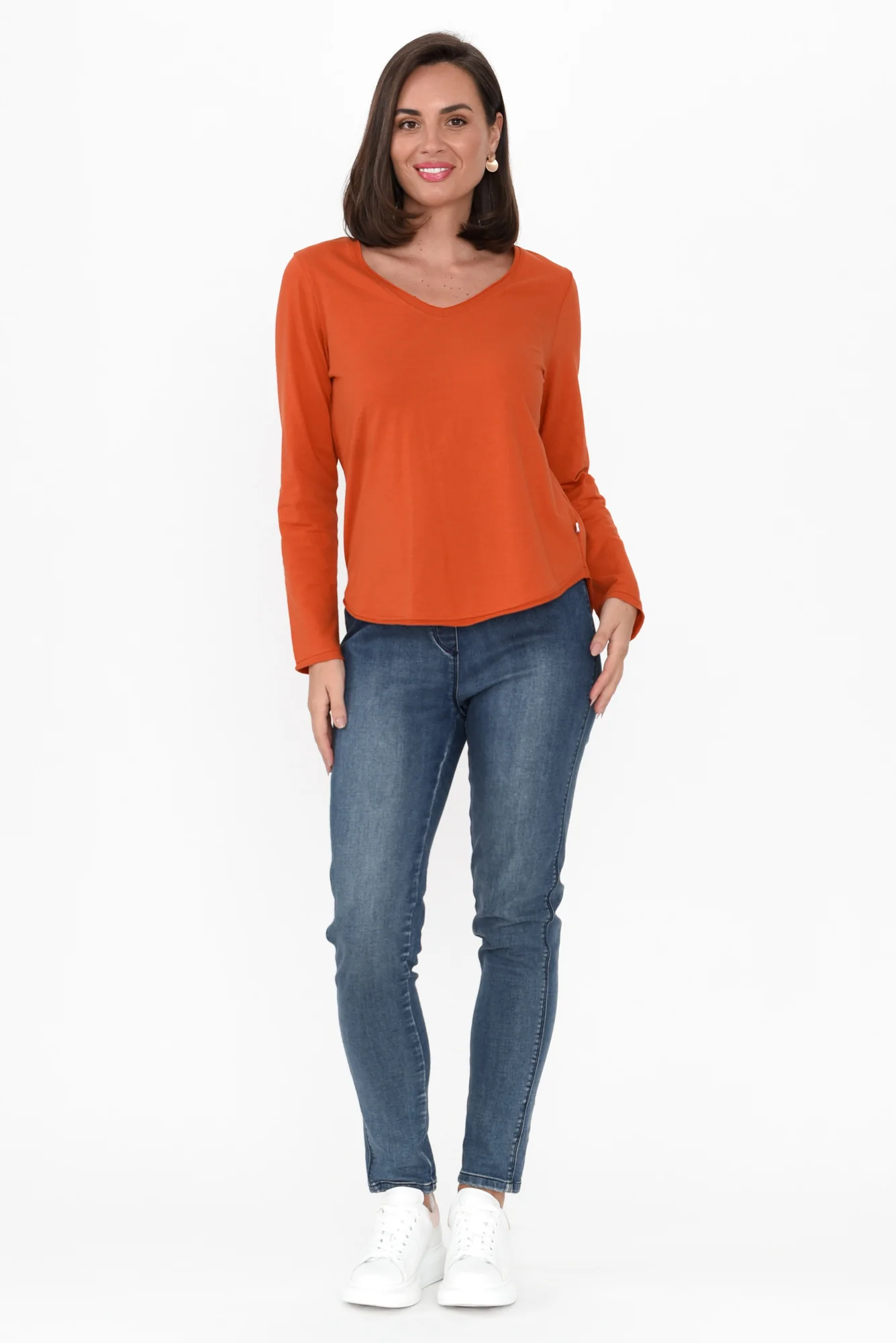 Suri Orange Cotton Long Sleeve Top