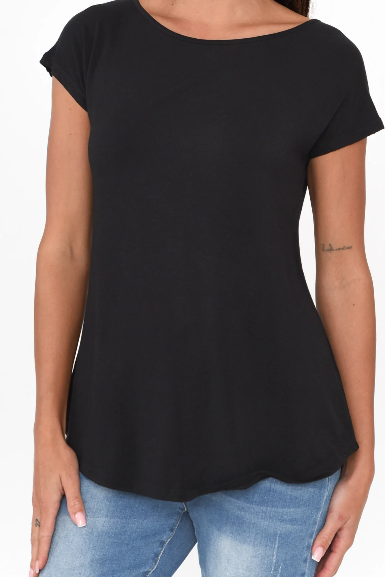 Pia Black Bamboo Boatneck Tee