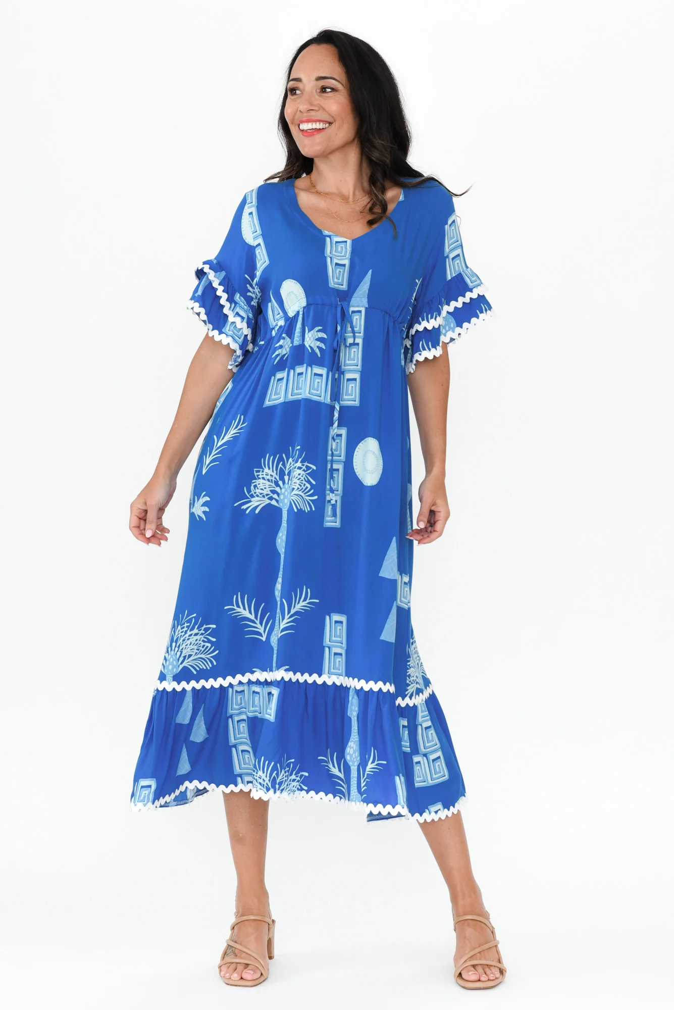 Rosemarie Blue Tropical Frill Dress