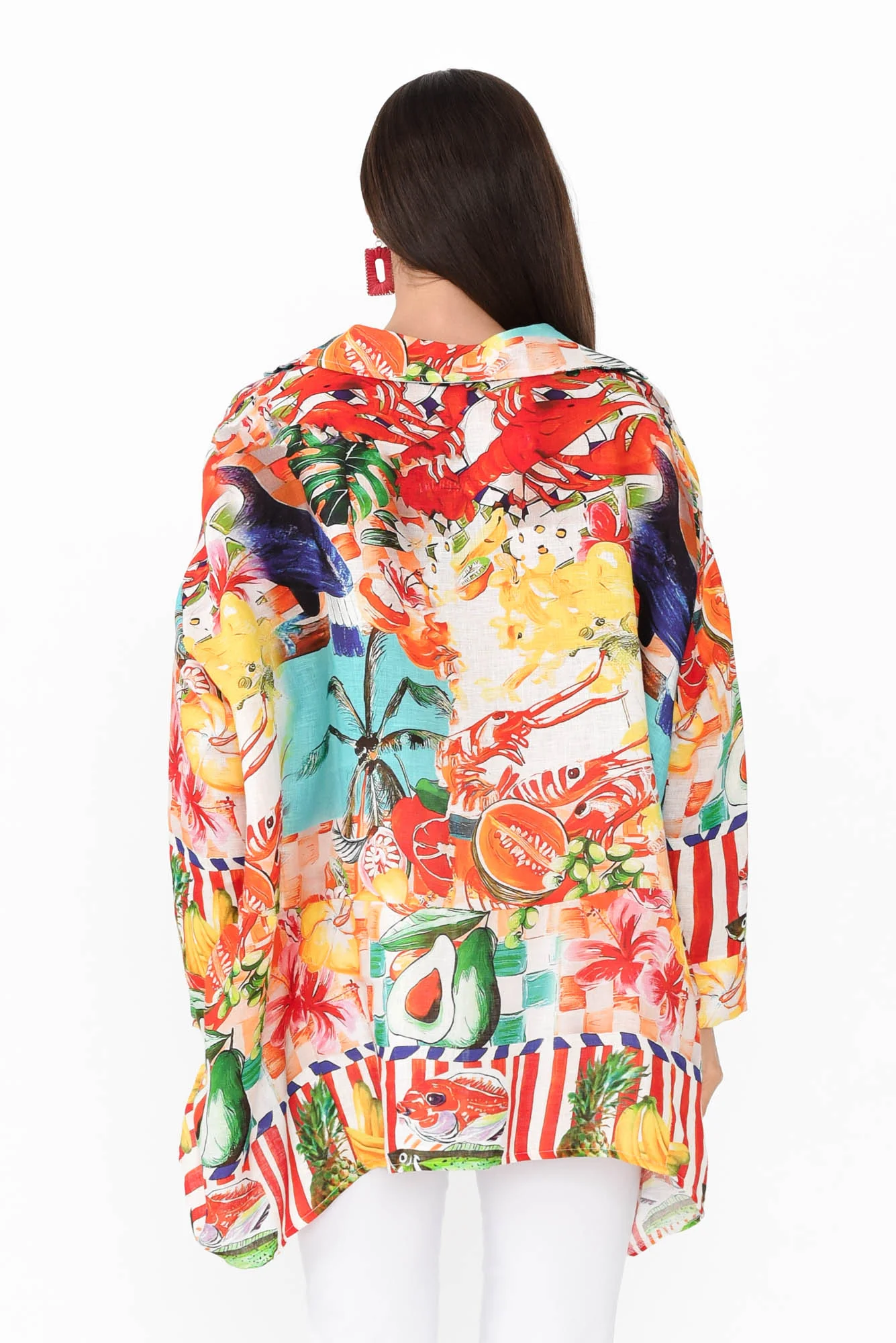 Elodina Blue Tropical Linen Shirt