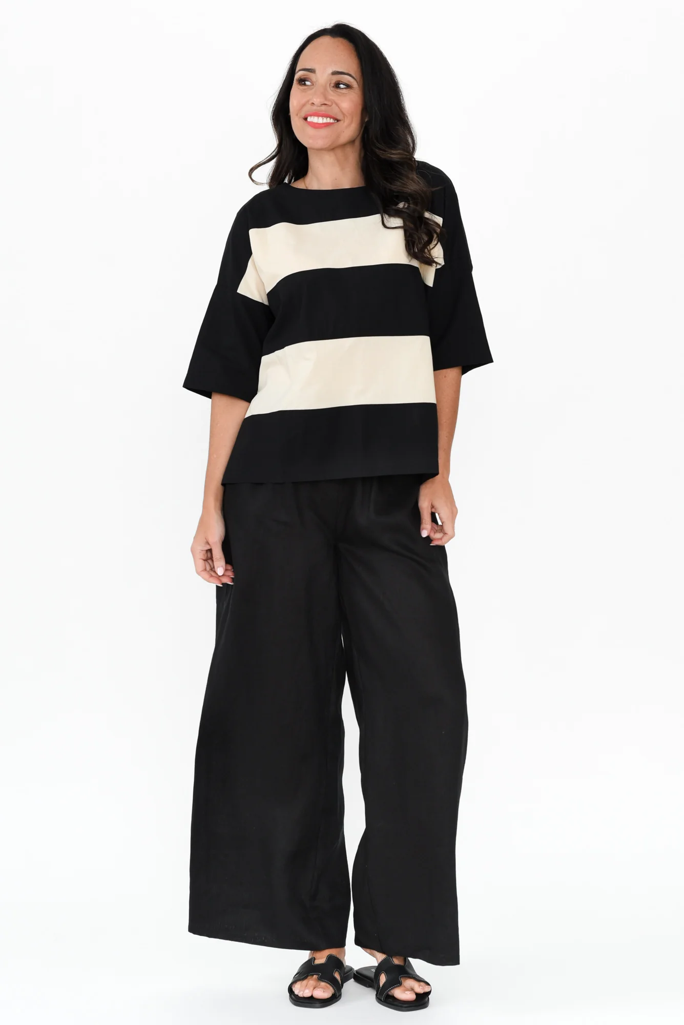Balos Black Stripe Cotton Poplin Top